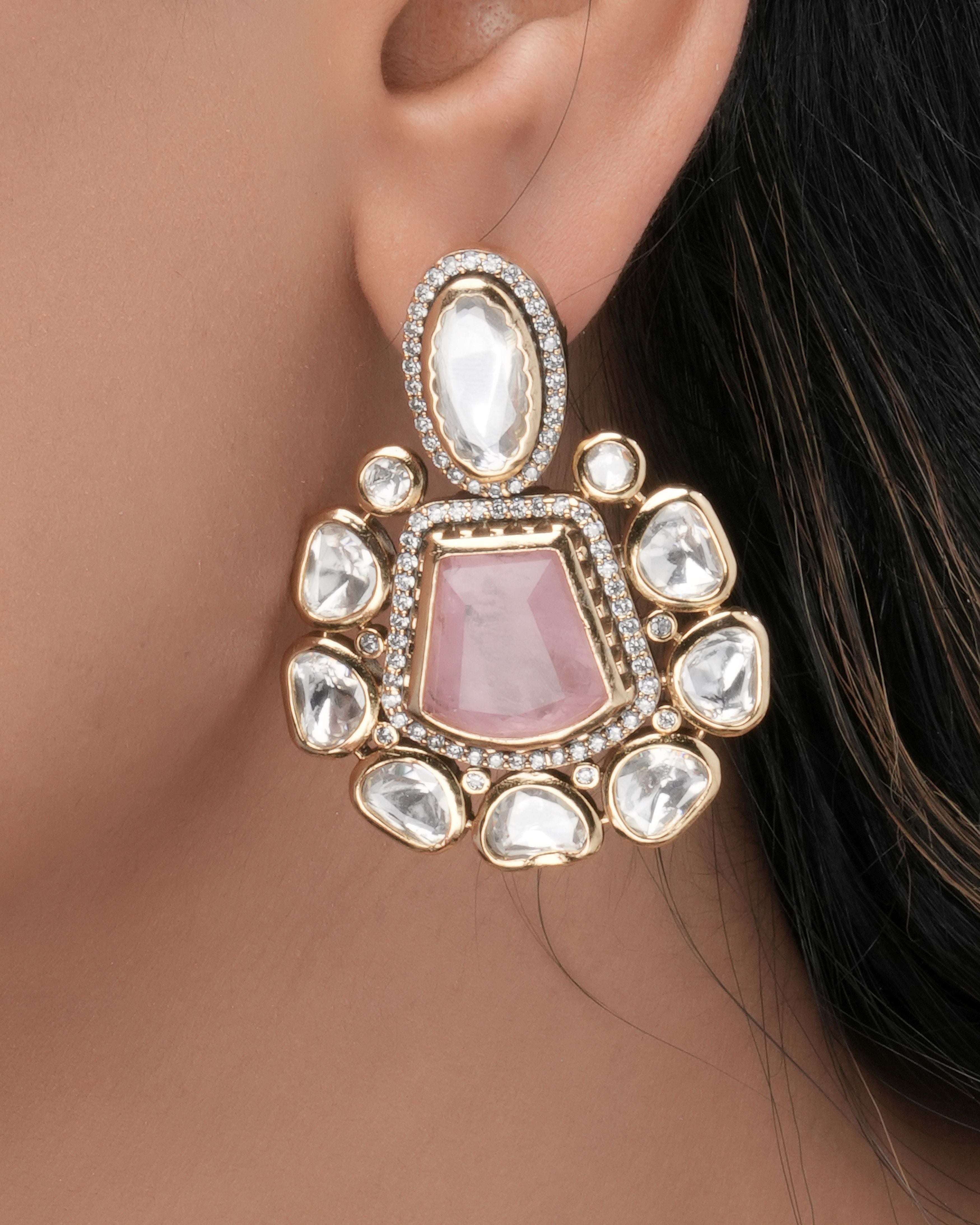 Luxury Blush Geode Drop Earrings with Moissanite Stones