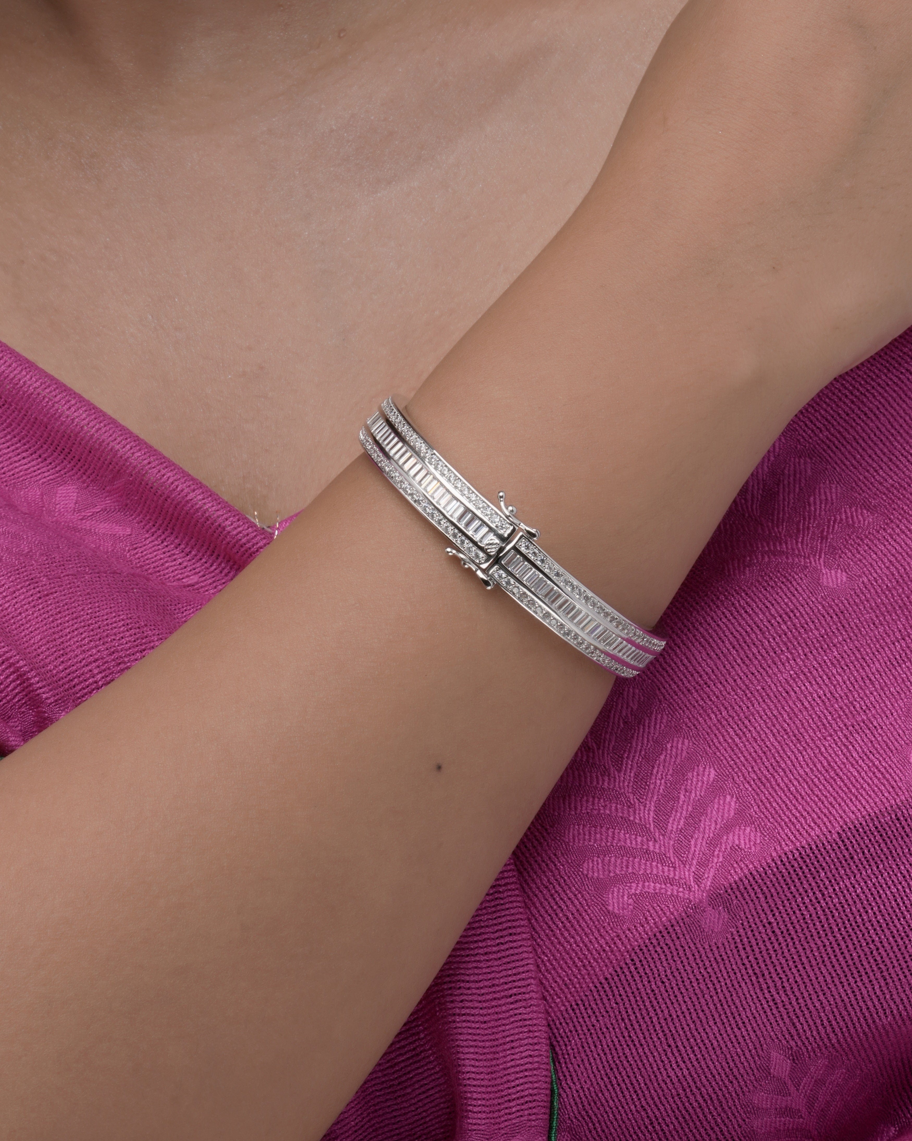 Mataari Bangles Triple Row Sparkle Hinged Bangle