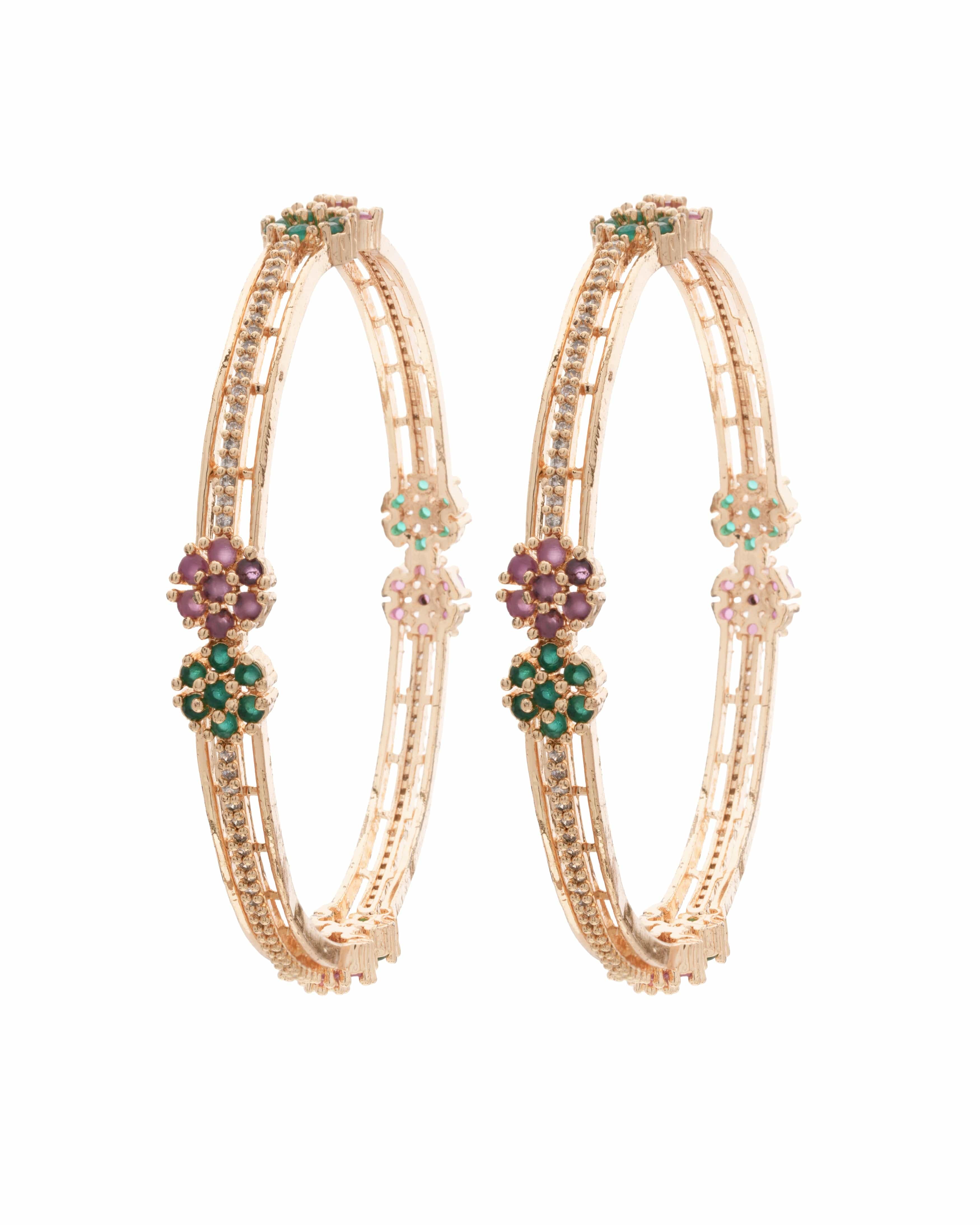 Mataari Bangles Emerald & Ruby Blossom Slider Bangles