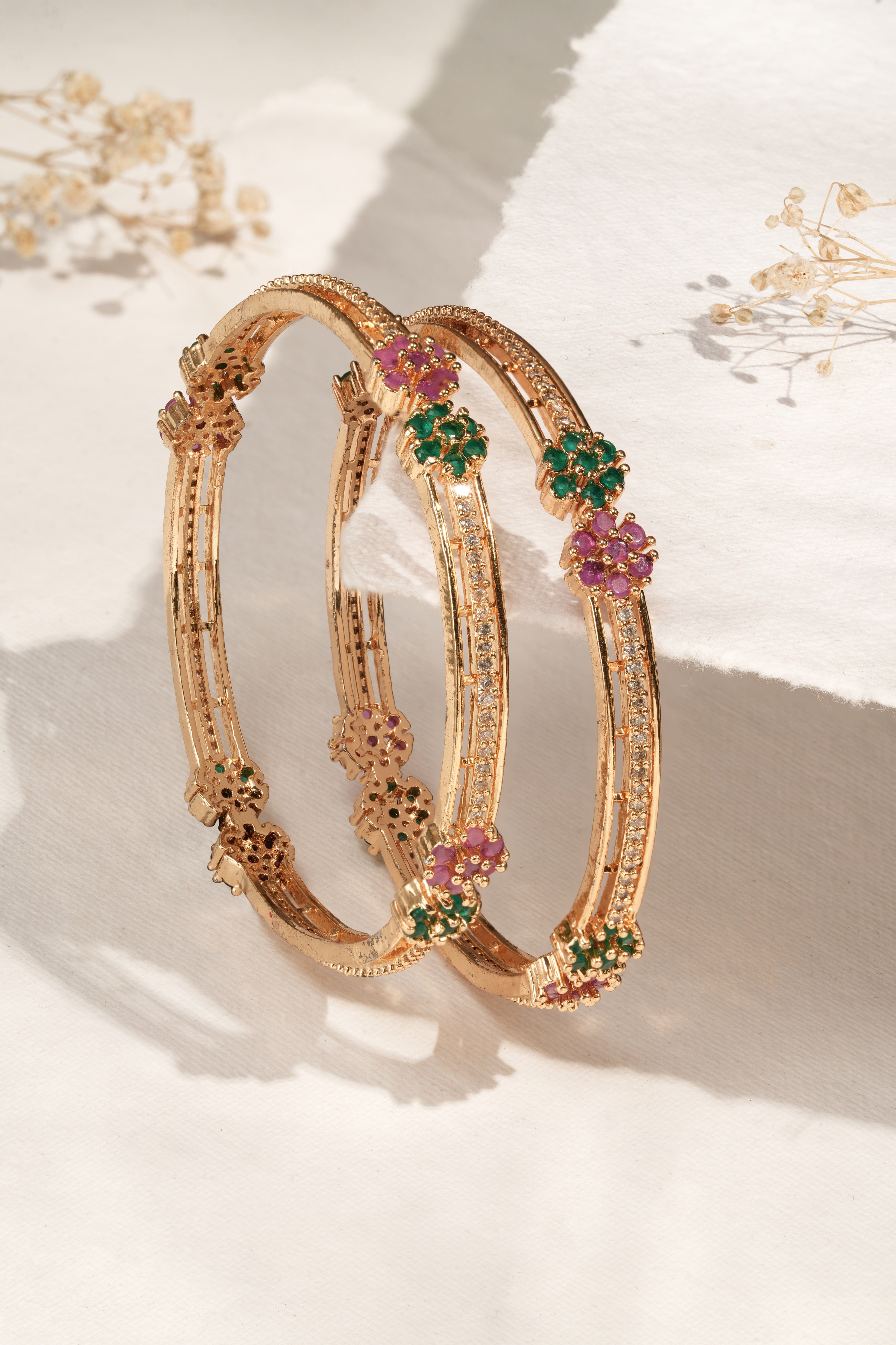 Mataari Bangles Emerald & Ruby Blossom Slider Bangles
