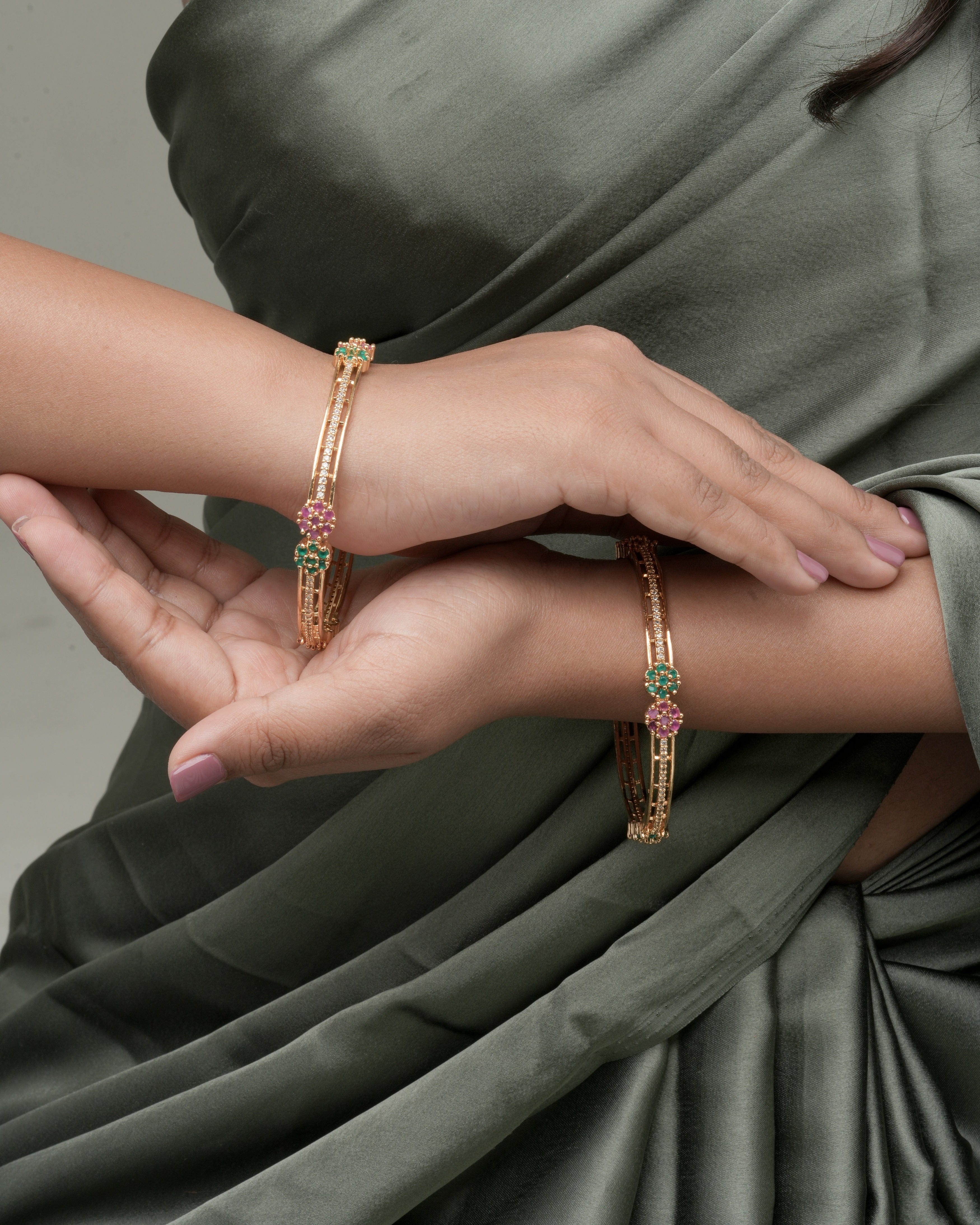 Mataari Bangles Emerald & Ruby Blossom Slider Bangles