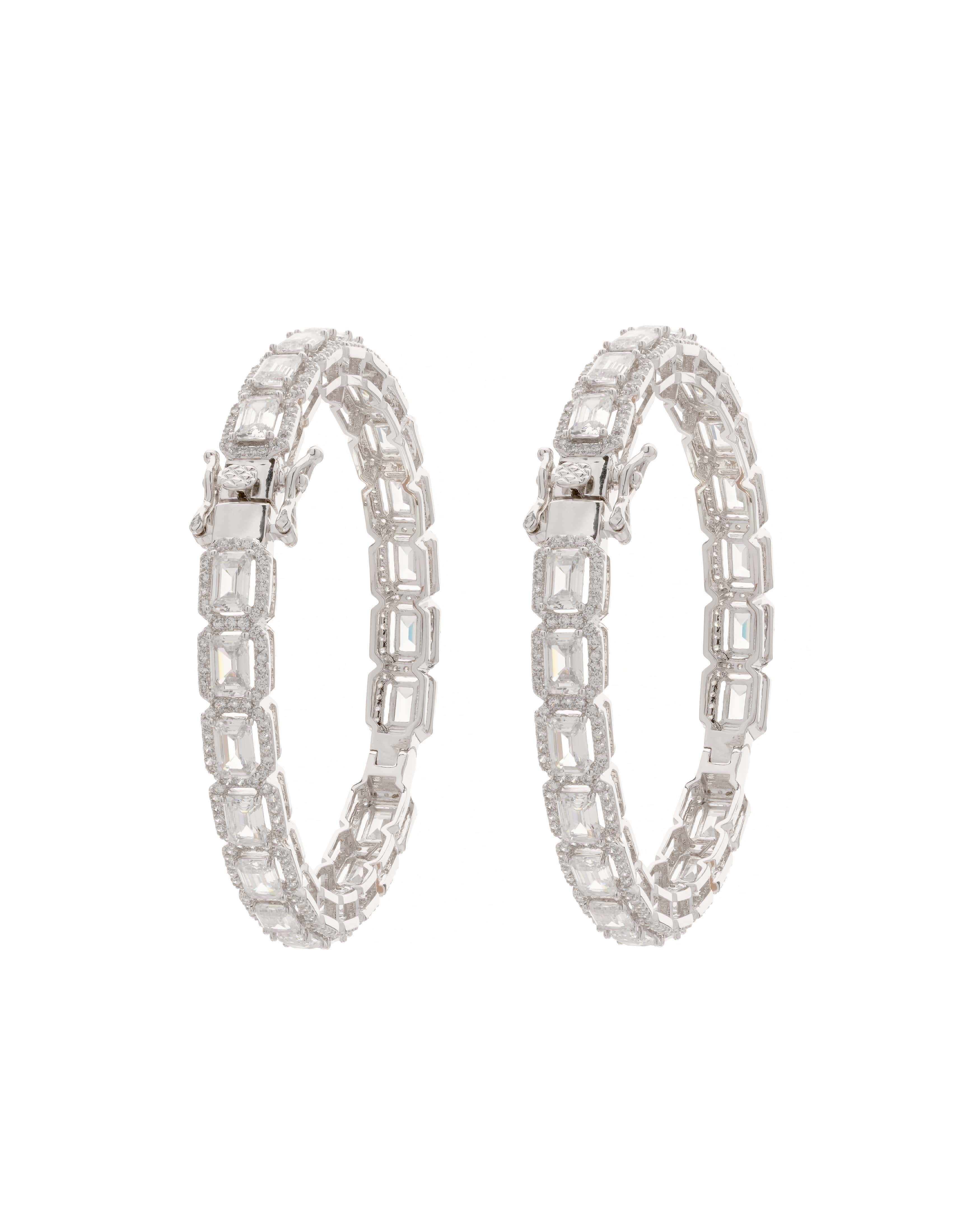 Mataari Bangles Baguette Cut Hinged CZ & Swarovski Elements Bangle Duo