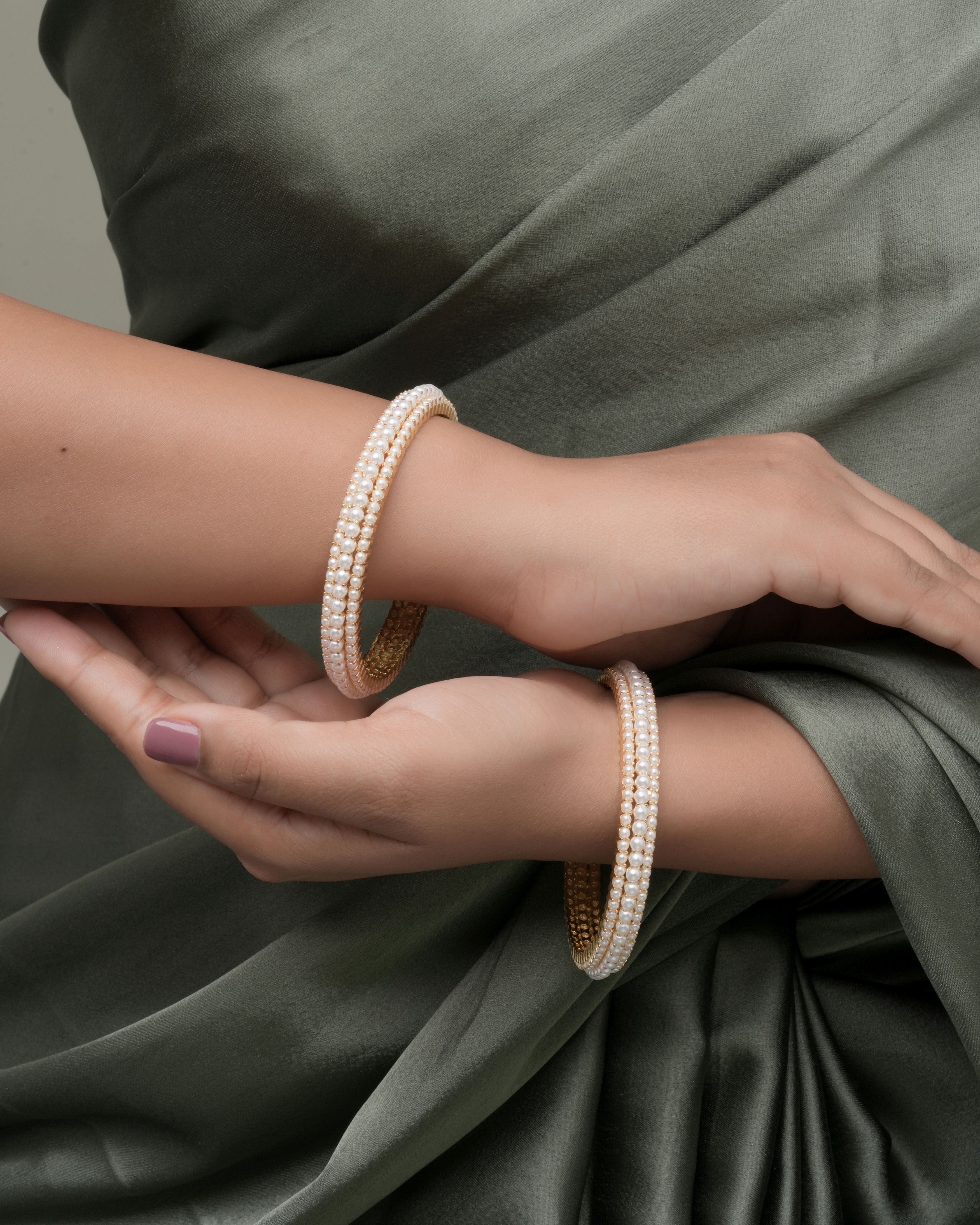 Mataari Bangles Regal Grace – Gold-Finished Pearl Bangles