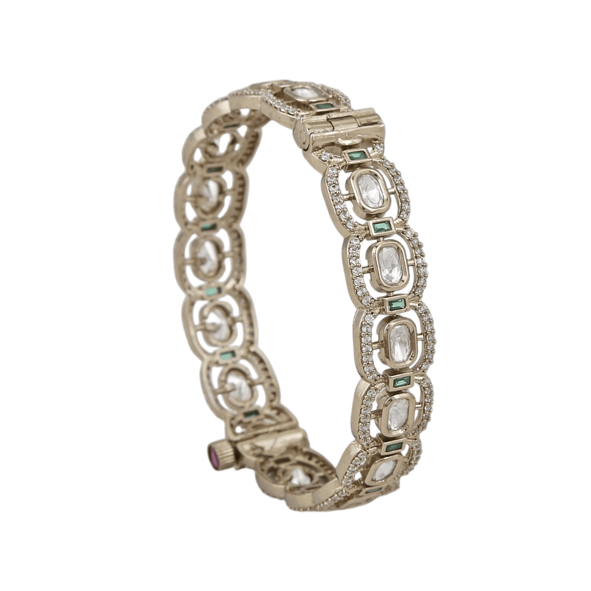 Mataari Bangles Samira Gold Plated Kundan Polki Emerald Crystal CZ Openable Bangles