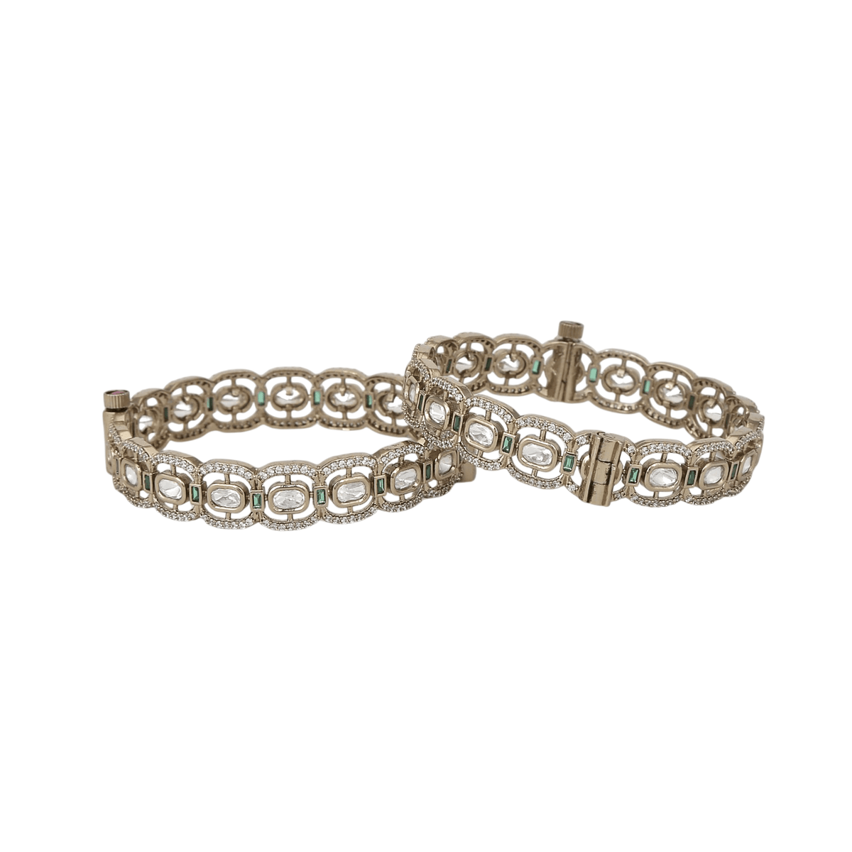 Mataari Bangles Samira Gold Plated Kundan Polki Emerald Crystal CZ Openable Bangles