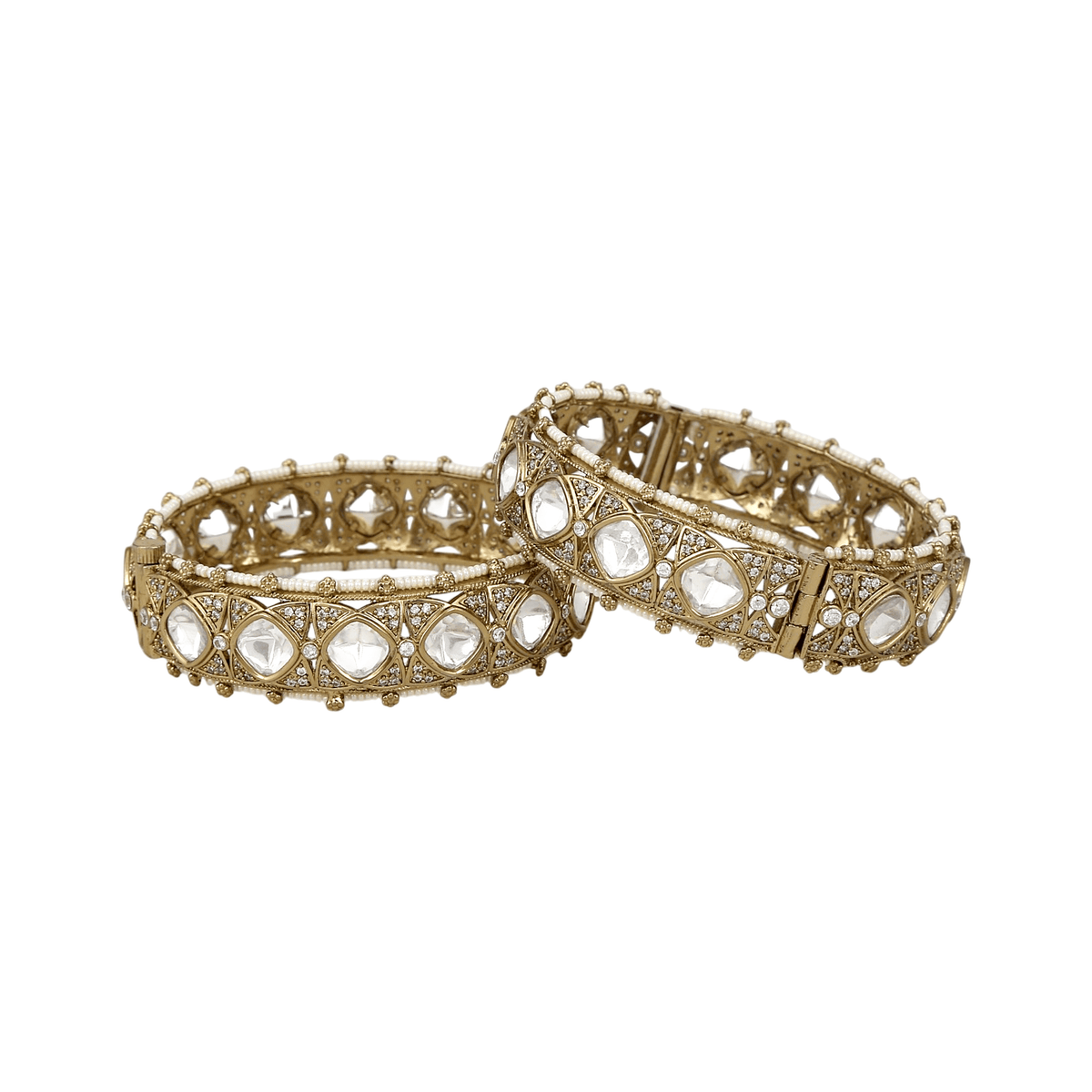 Mataari Bangles Srishti Pearl Gold Plated Polki Kundan Openable Kada Bangles