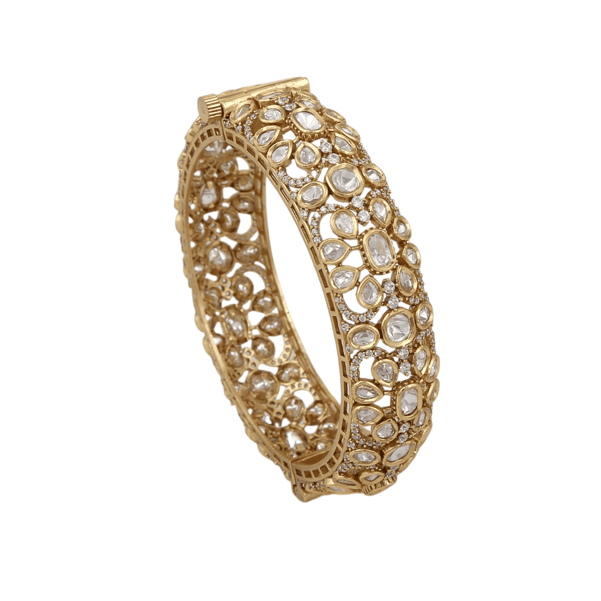 Mataari Bangles Udbhavi Golf Plated Polki Kundan Flower Openable Kada Bangles