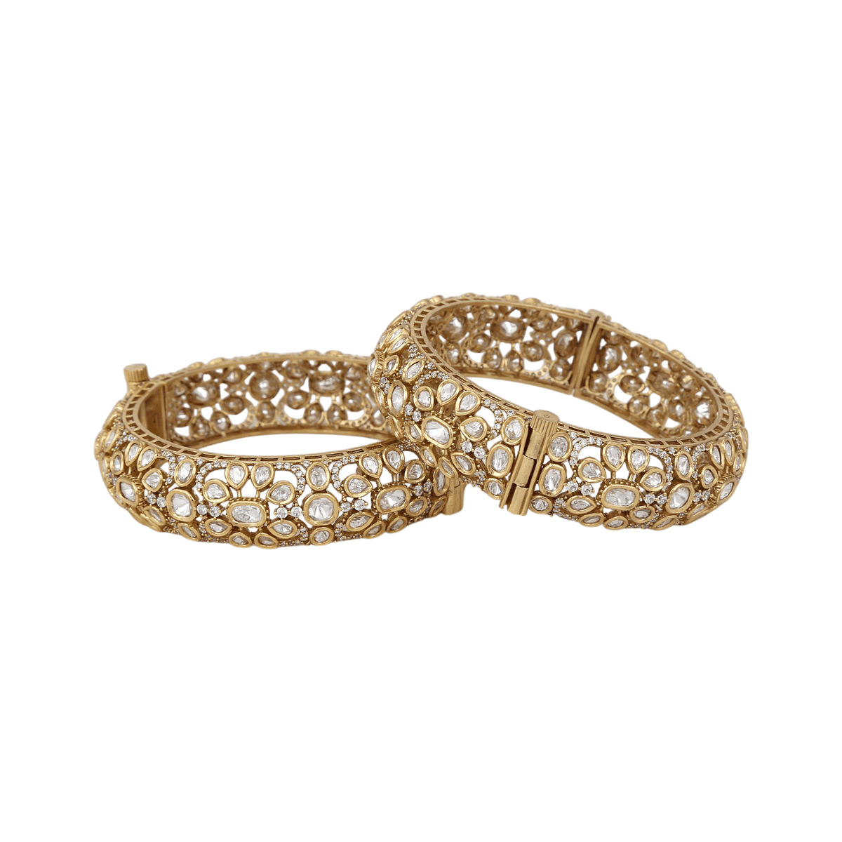 Mataari Bangles Udbhavi Golf Plated Polki Kundan Flower Openable Kada Bangles