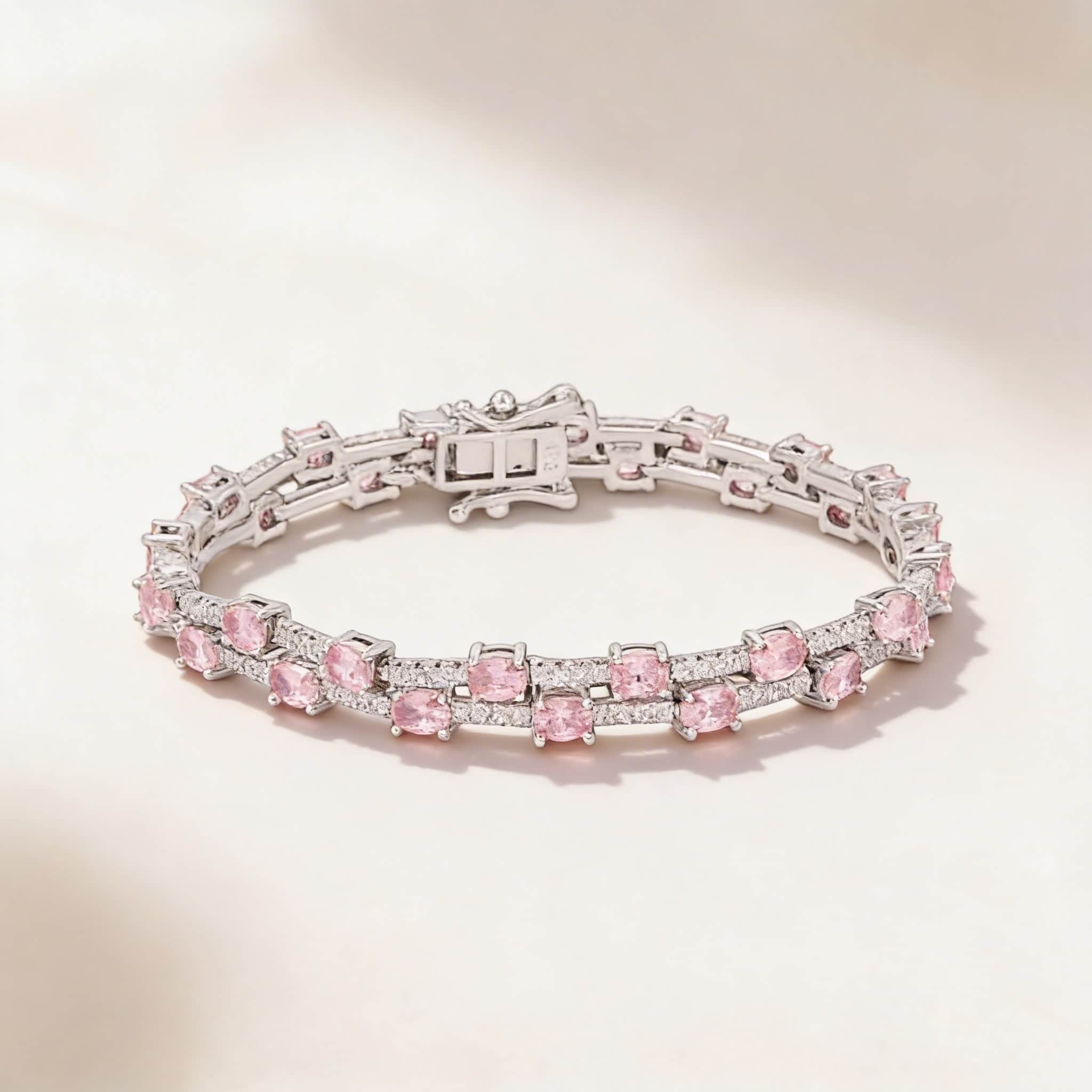 Mataari Bracelet Rose Quartz Double Layer Cubic Zirconia Tennis Bracelet
