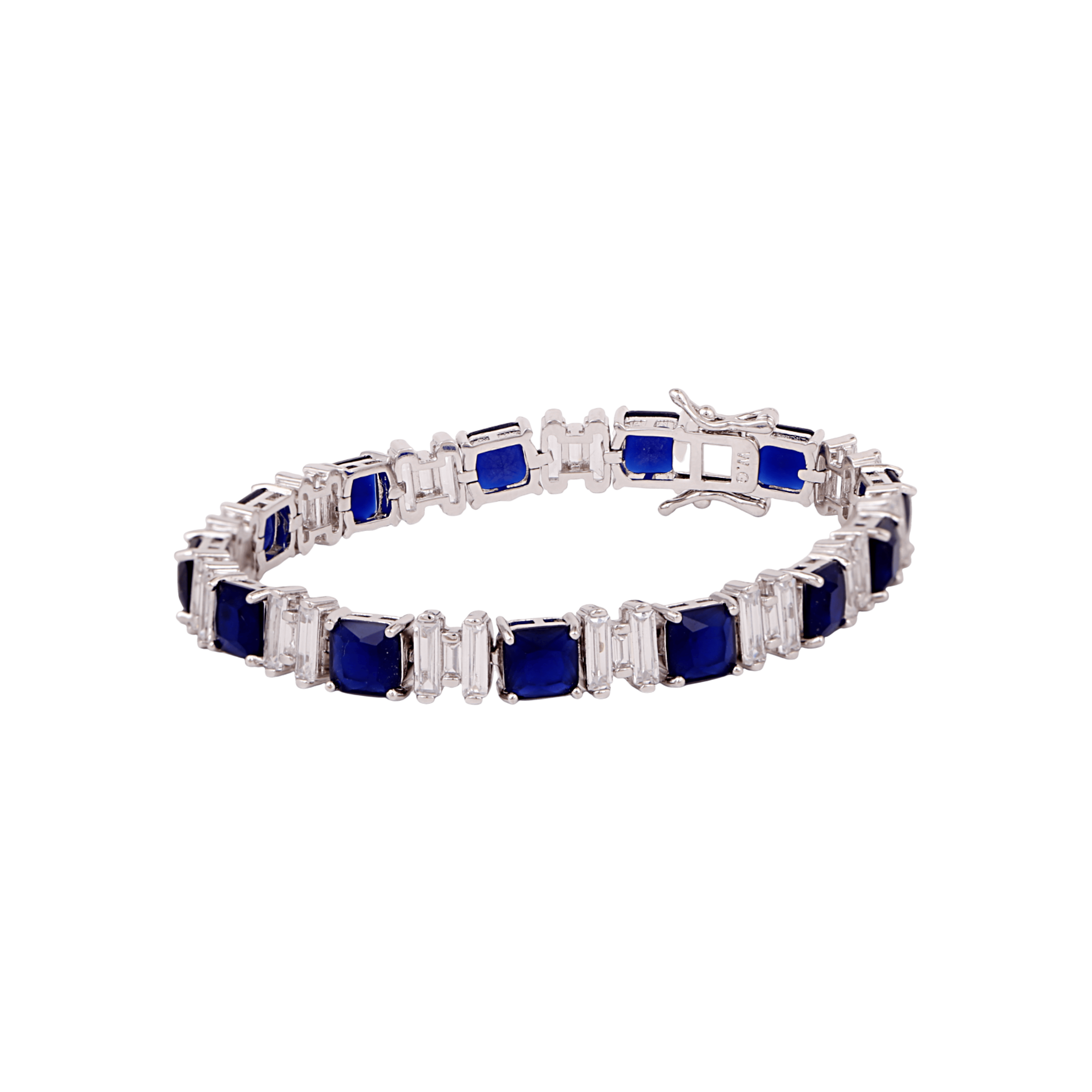 Mataari Bracelet Blue Sapphire Silver Plated Cubic Zirconia Tennis Bracelet