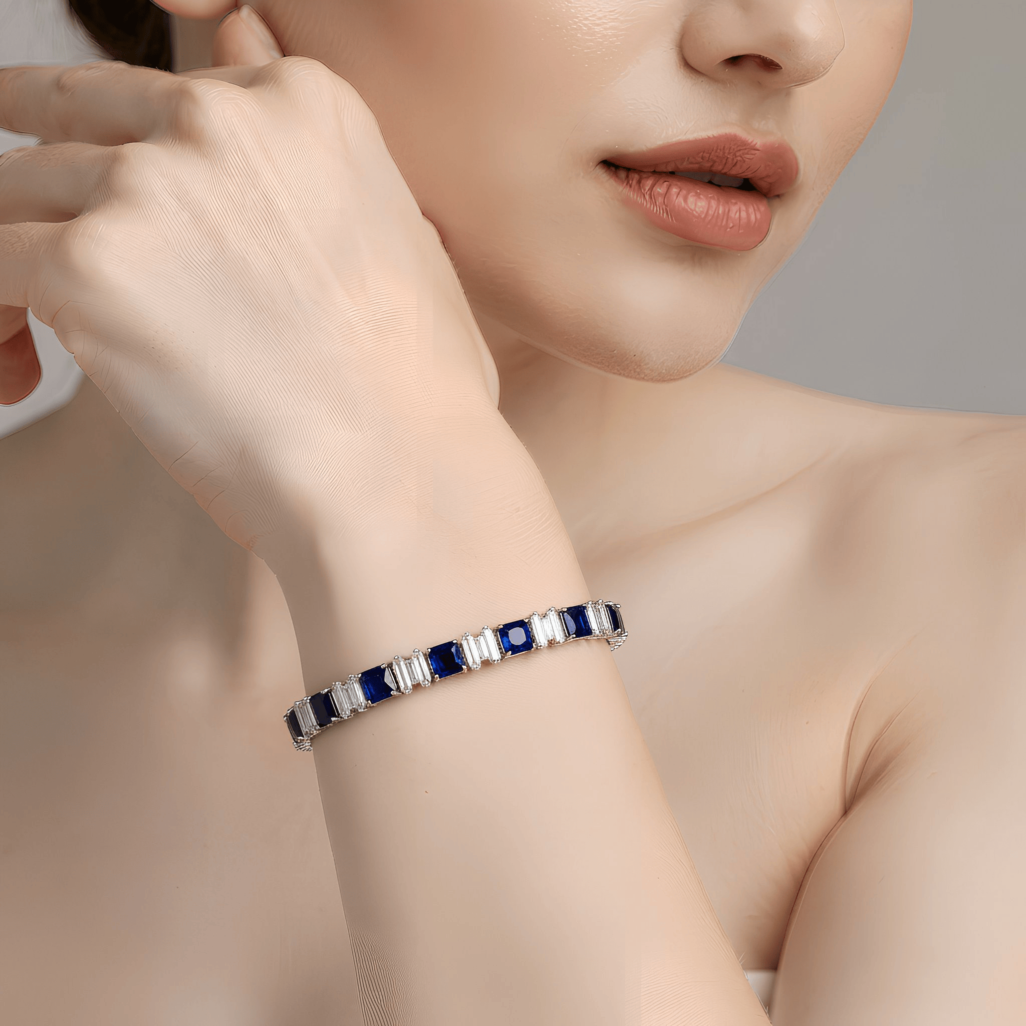 Mataari Bracelet Blue Sapphire Silver Plated Cubic Zirconia Tennis Bracelet