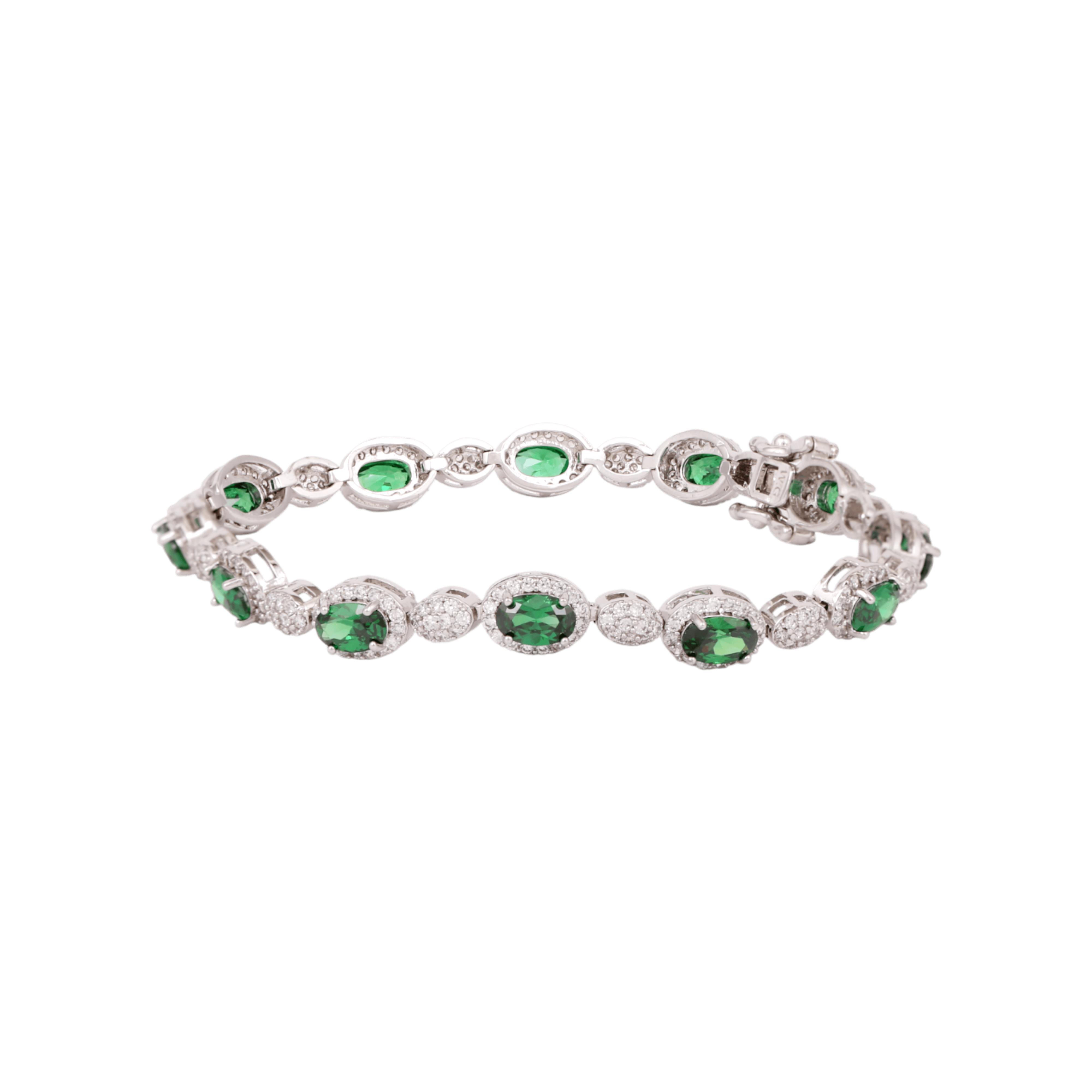 Mataari Bracelet Cubic Zirconia Silver Plated Oval Emerald Openable Bracelet