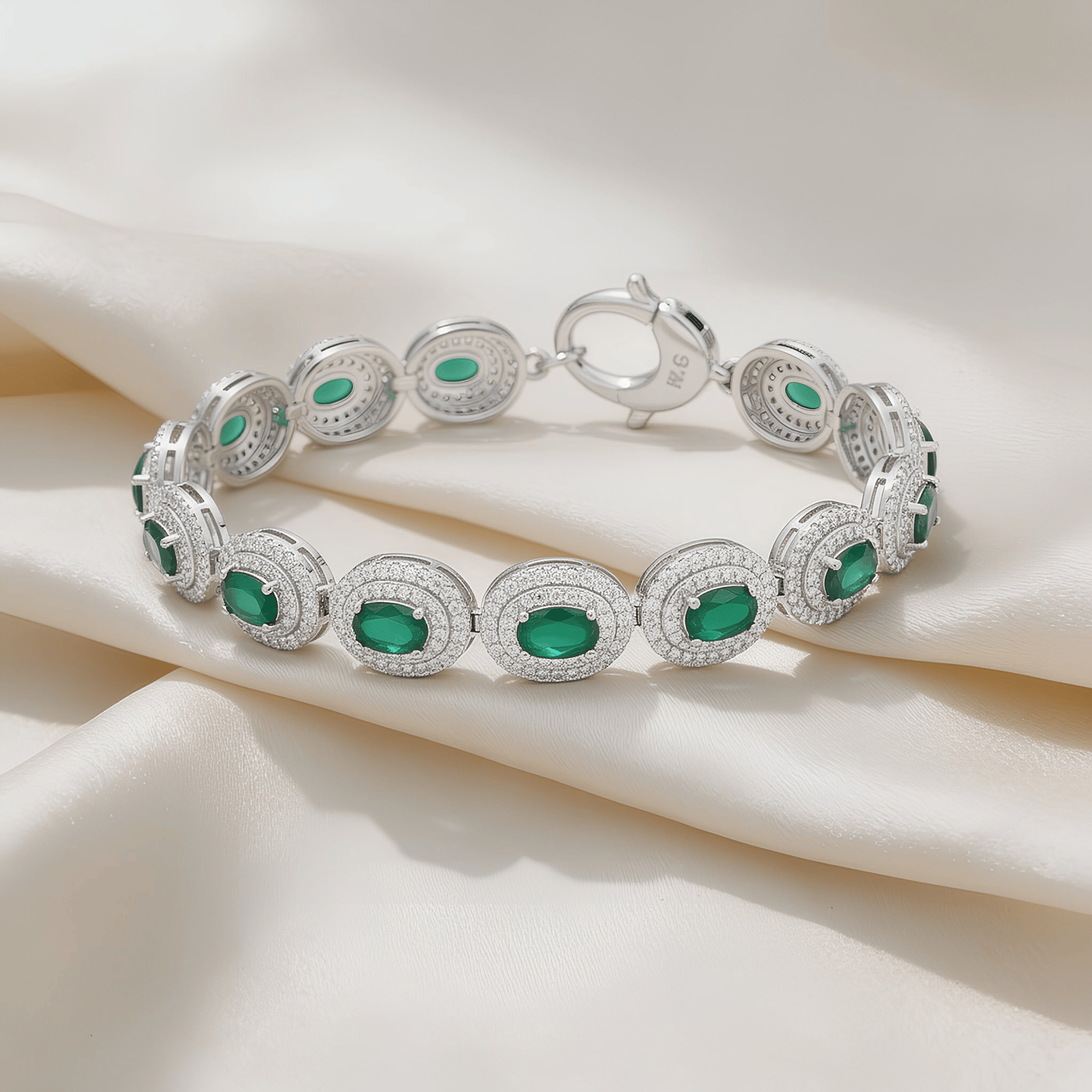 Mataari Bracelet Cubic Zirconia Silver Plated Oval Ruby Openable Bracelet