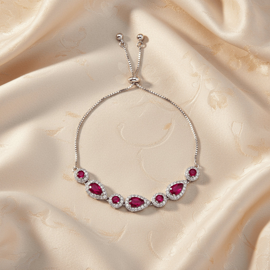 Mataari Bracelet Cubic Zirconia Sterling Silver Ruby Sliding Bracelet Knot