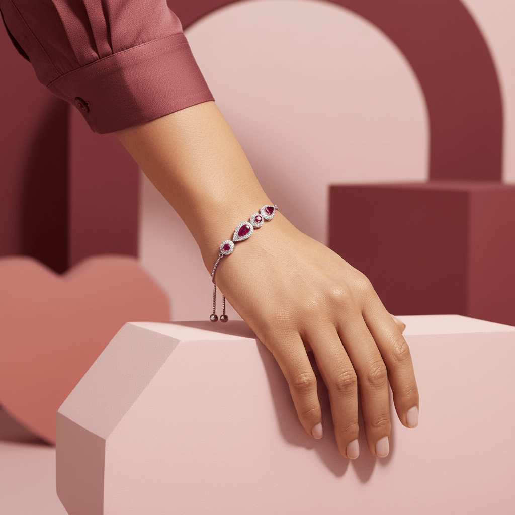 Mataari Bracelet Cubic Zirconia Sterling Silver Ruby Sliding Bracelet Knot