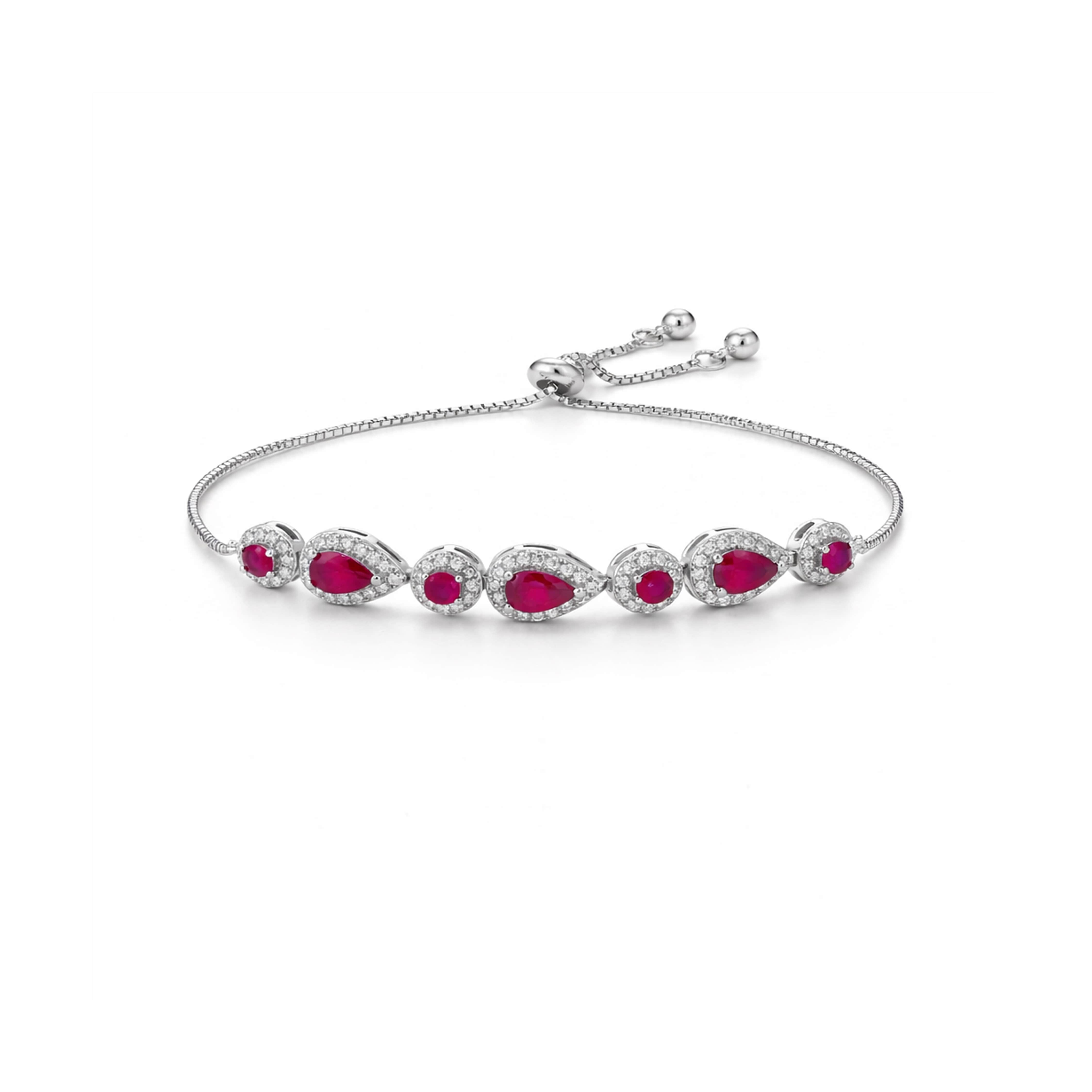 Mataari Bracelet Cubic Zirconia Sterling Silver Ruby Sliding Bracelet Knot