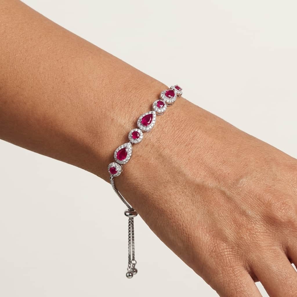 Mataari Bracelet Cubic Zirconia Sterling Silver Ruby Sliding Bracelet Knot