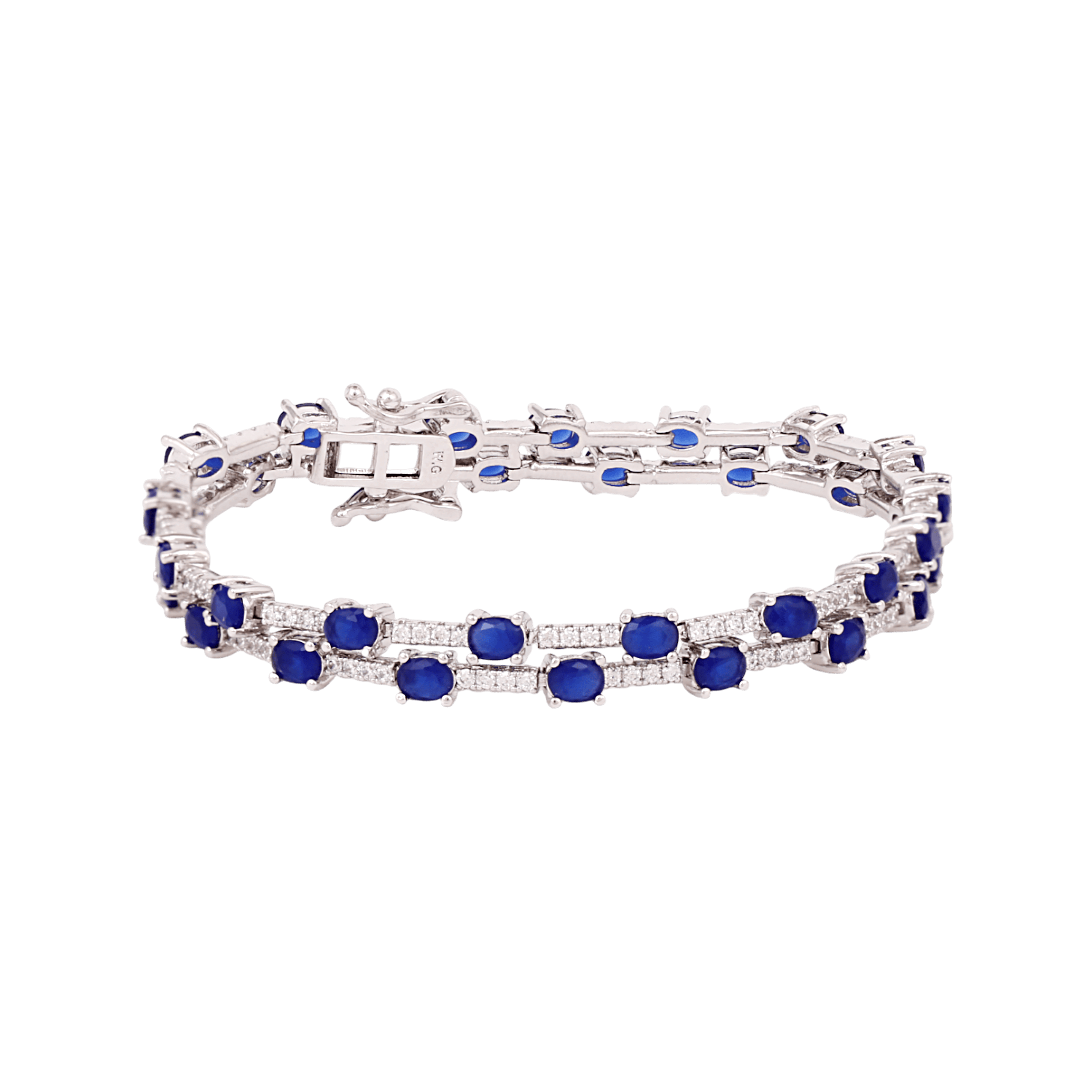 Mataari Bracelet Double Layer Blue Sapphire Silver Plated Cubic Zirconia Bracelet