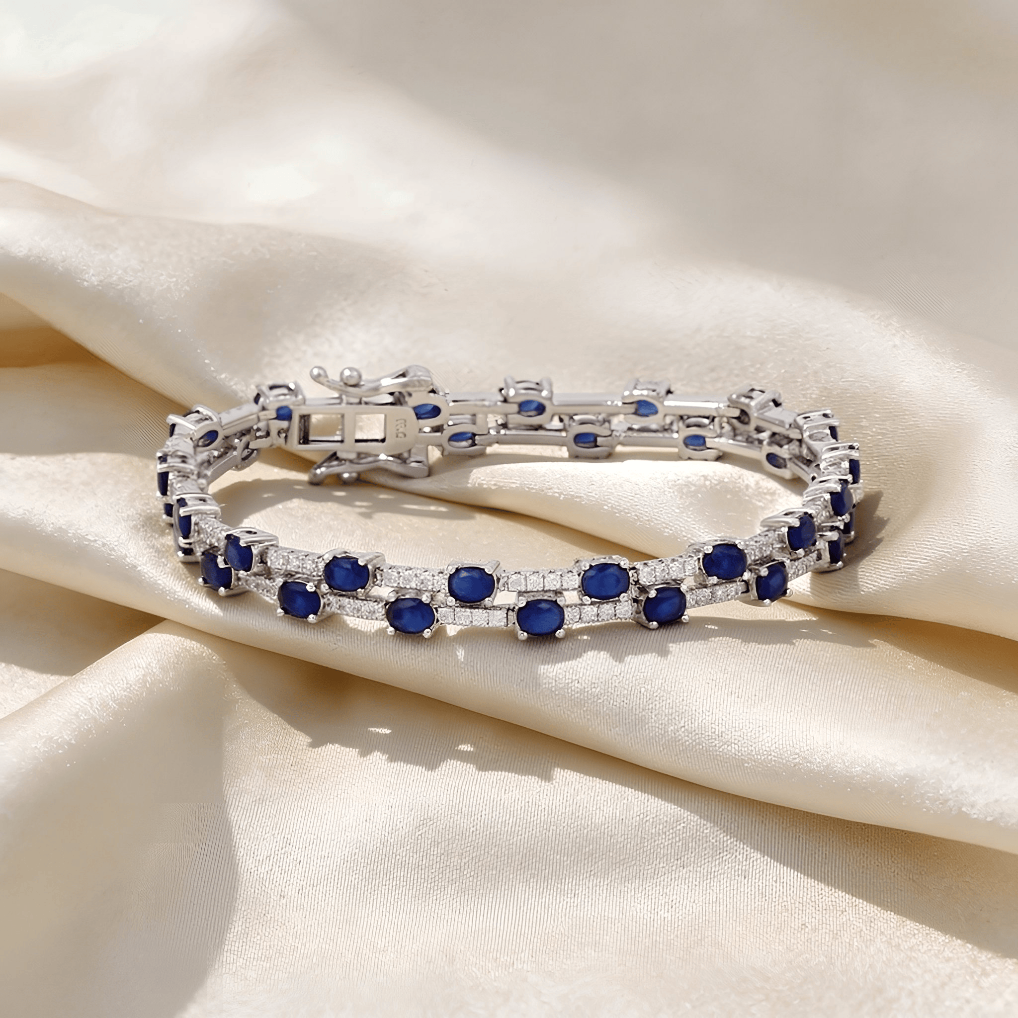 Mataari Bracelet Double Layer Blue Sapphire Silver Plated Cubic Zirconia Bracelet