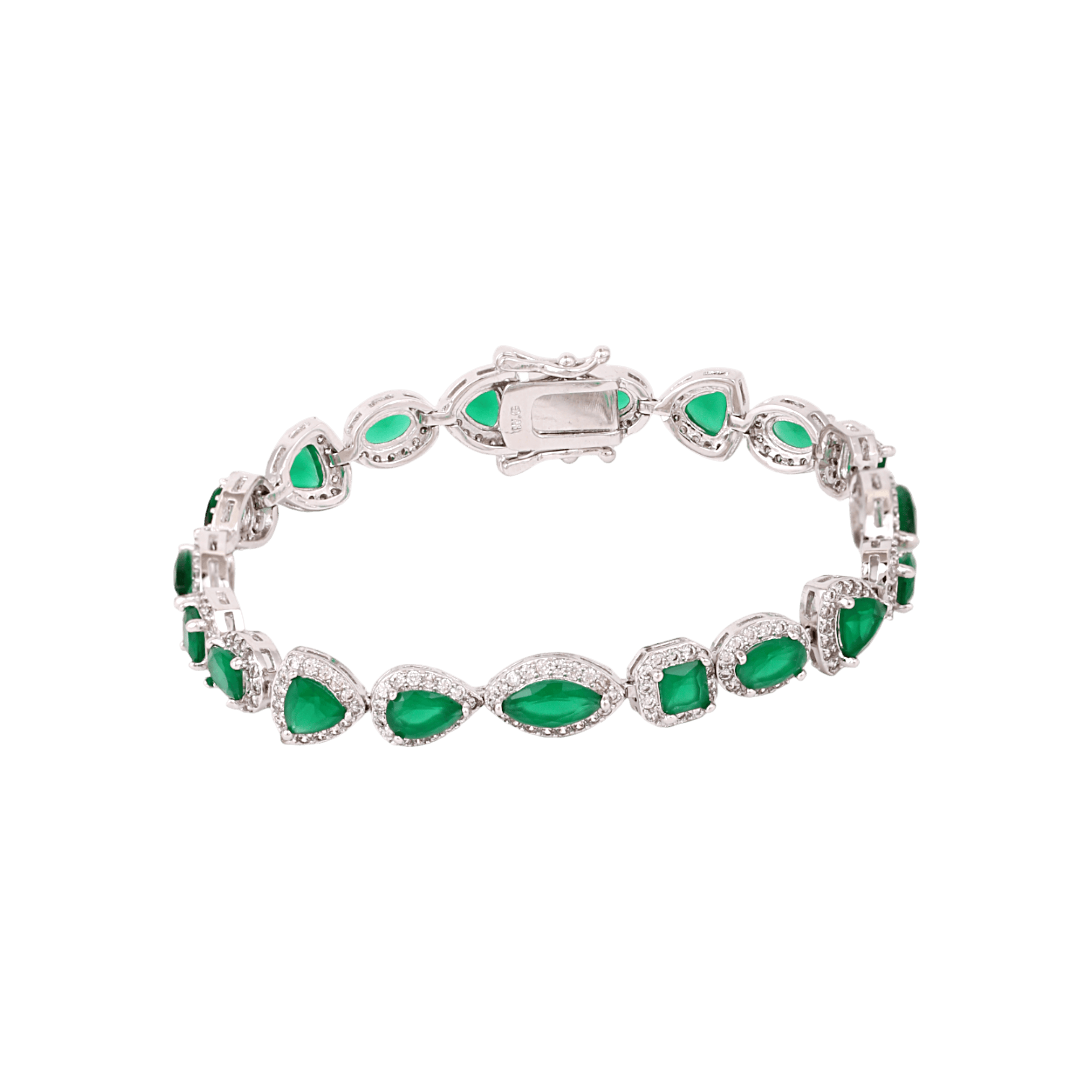 Mataari Bracelet Emerald Cut Silver Plated Cubic Zirconia Statement Bracelet