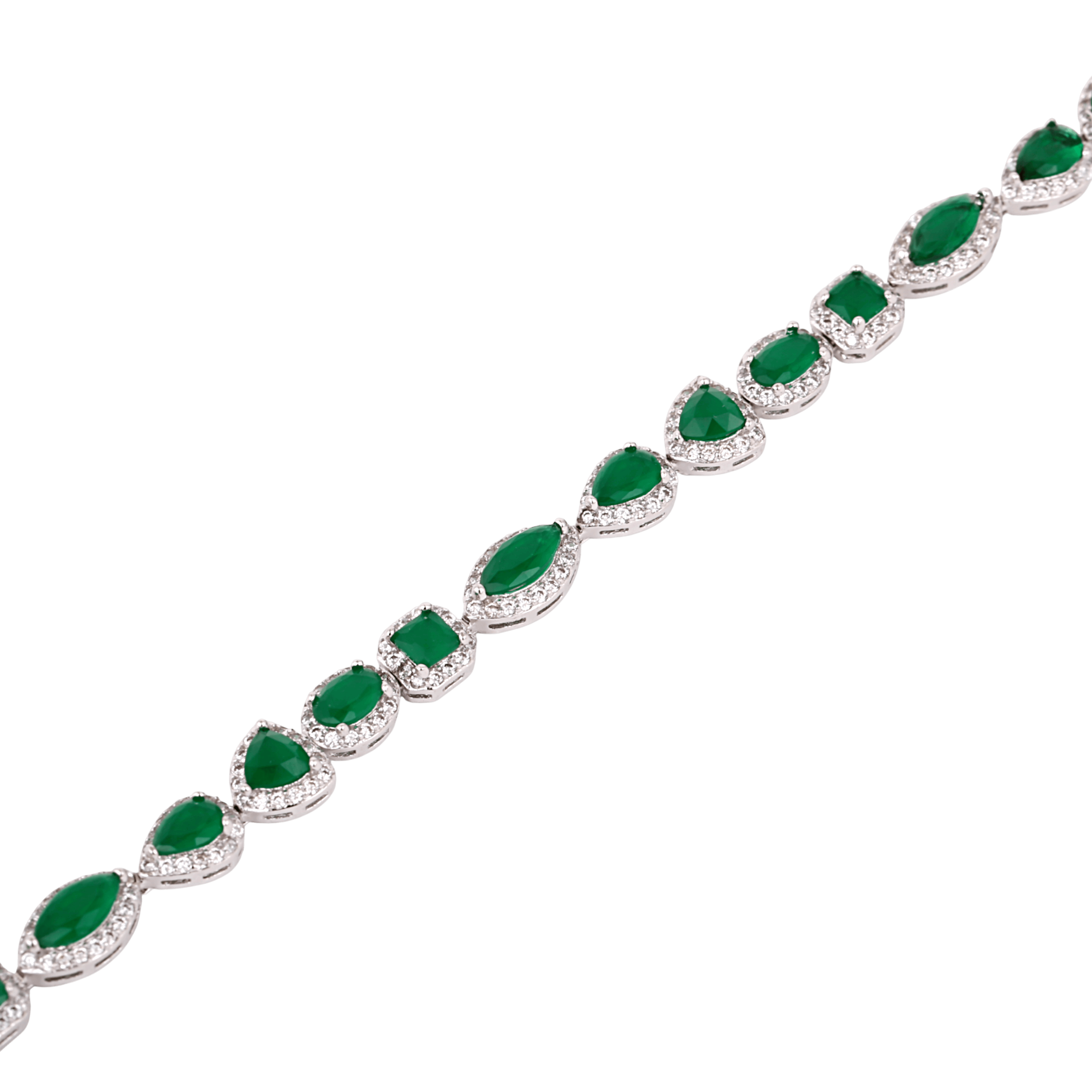 Mataari Bracelet Emerald Cut Silver Plated Cubic Zirconia Statement Bracelet