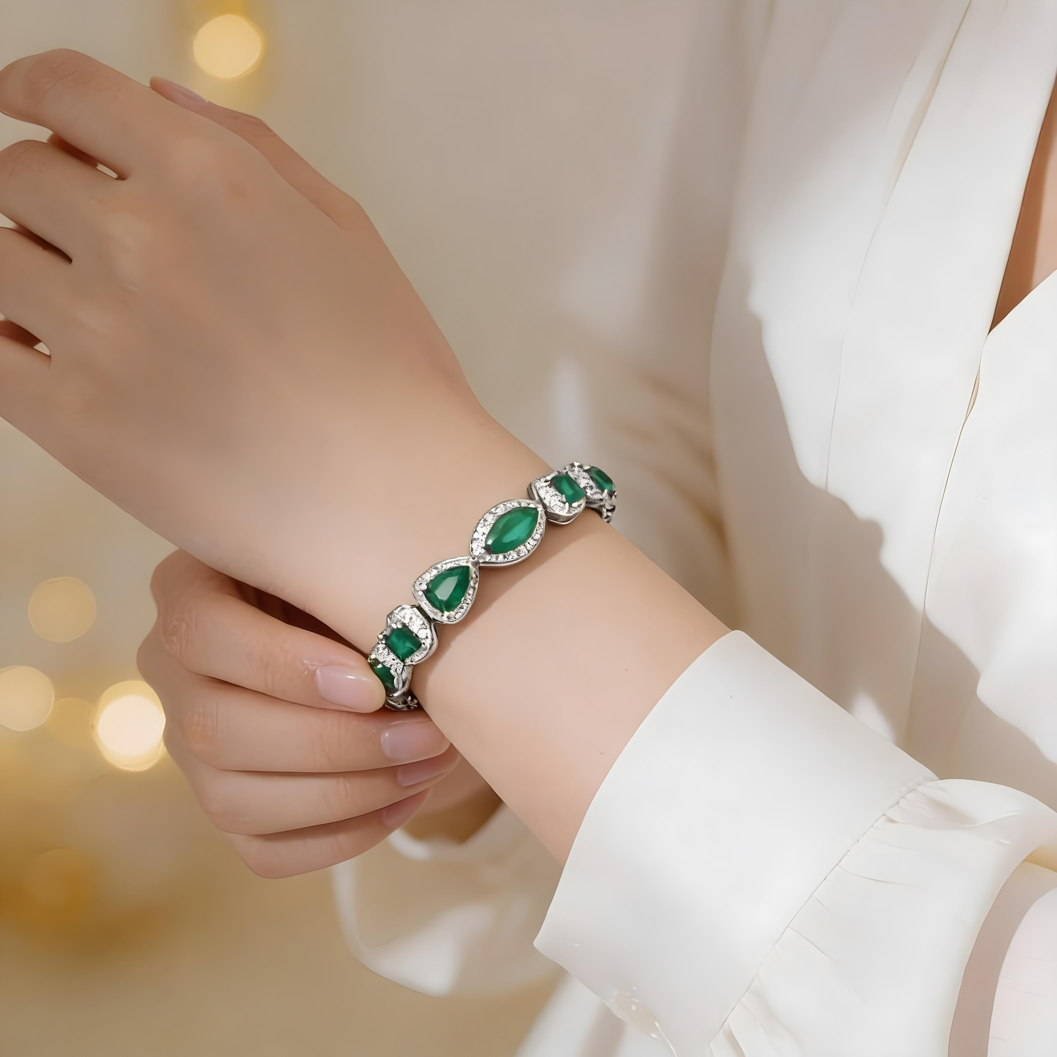 Mataari Bracelet Emerald Cut Silver Plated Cubic Zirconia Statement Bracelet