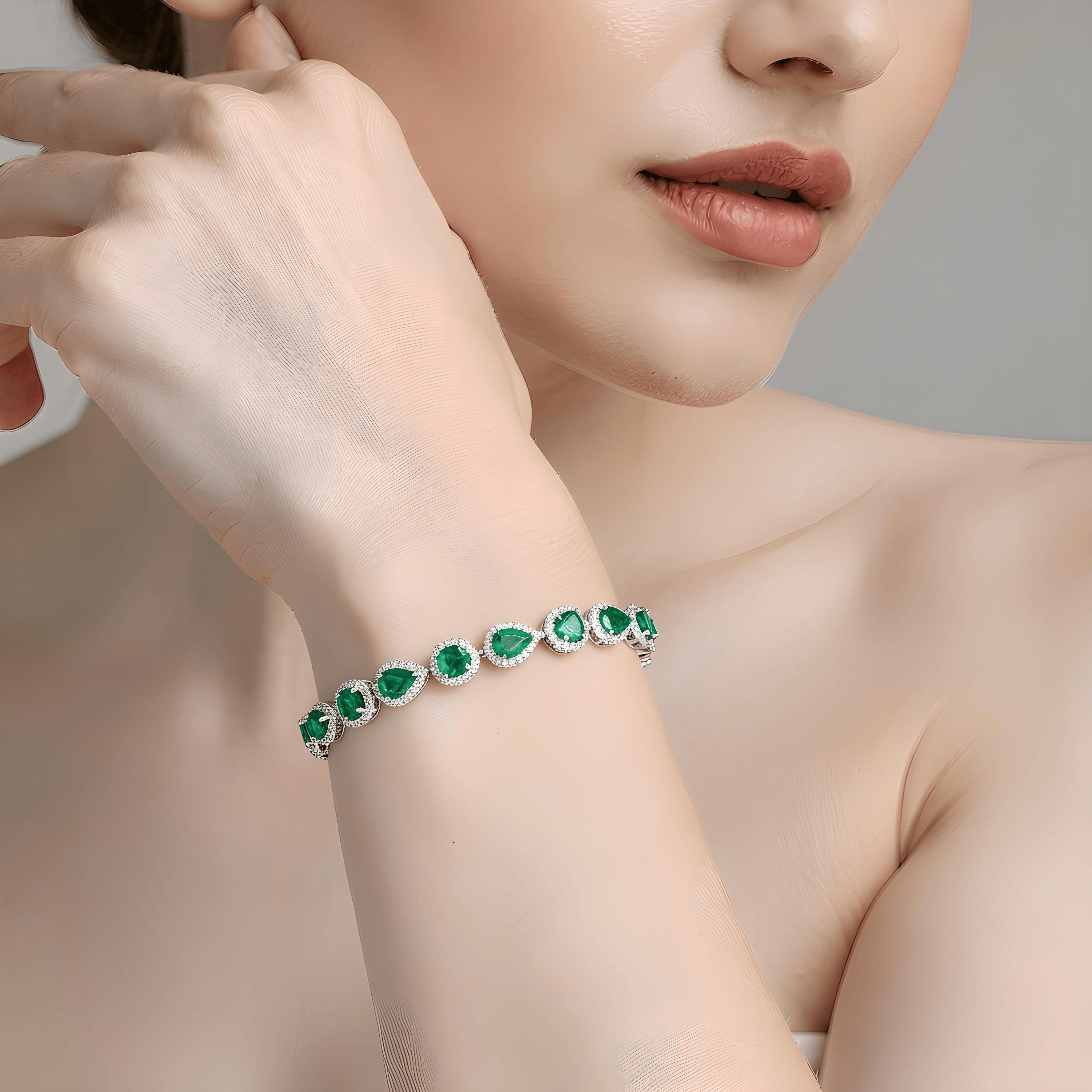 Mataari Bracelet Emerald Cut Silver Plated Cubic Zirconia Statement Bracelet