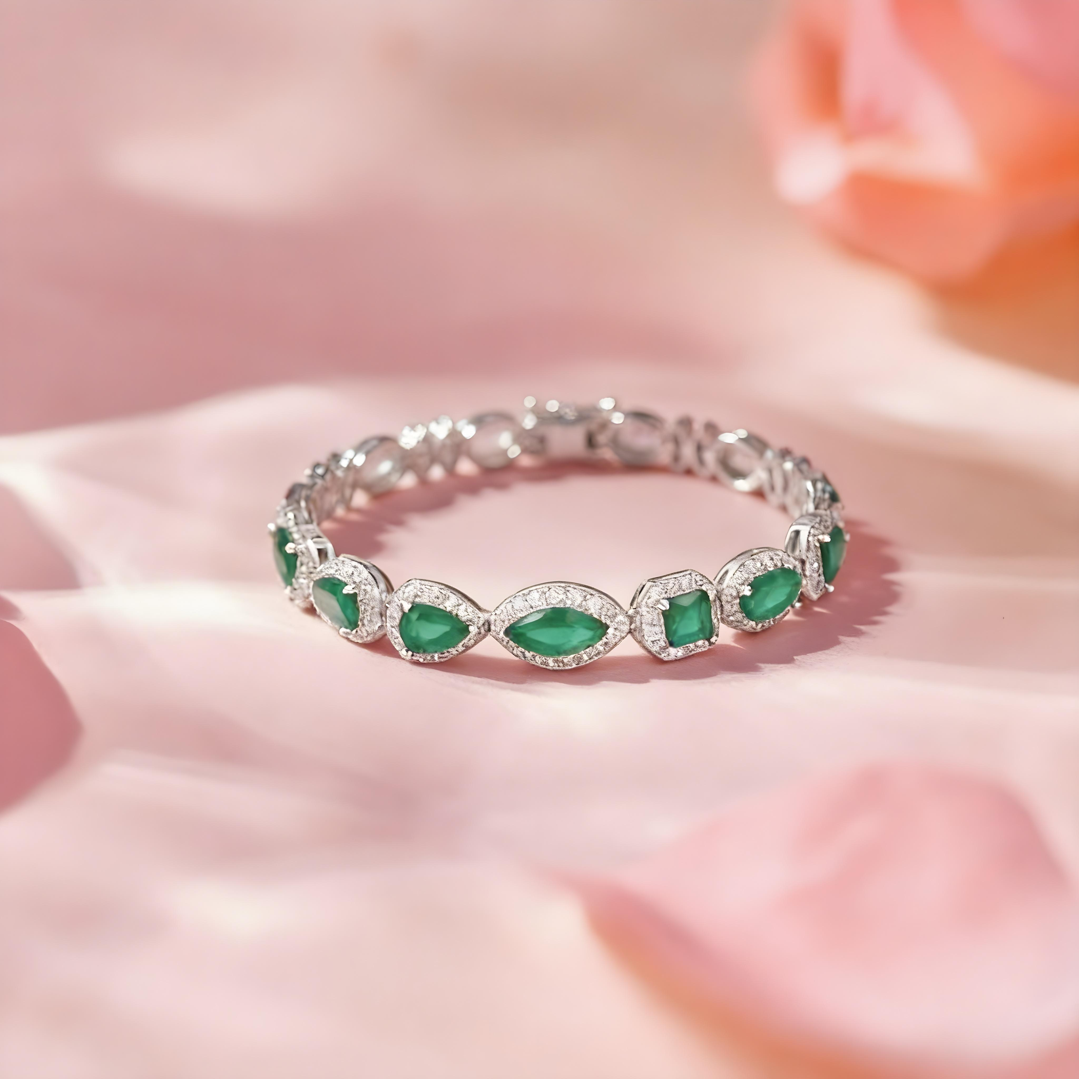 Mataari Bracelet Emerald Cut Silver Plated Cubic Zirconia Statement Bracelet