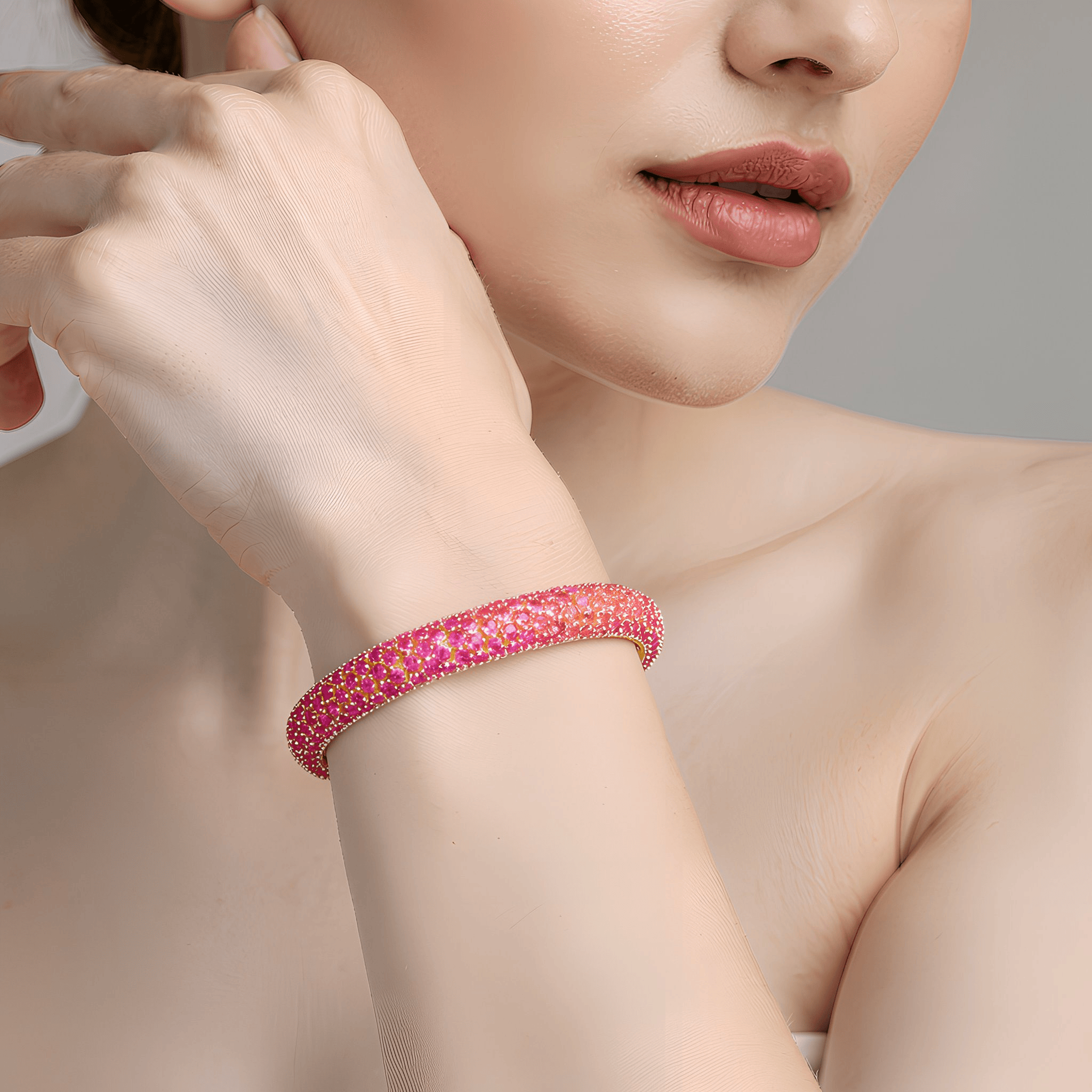 Mataari Bracelet Gold Plated Ruby Openable Bracelet
