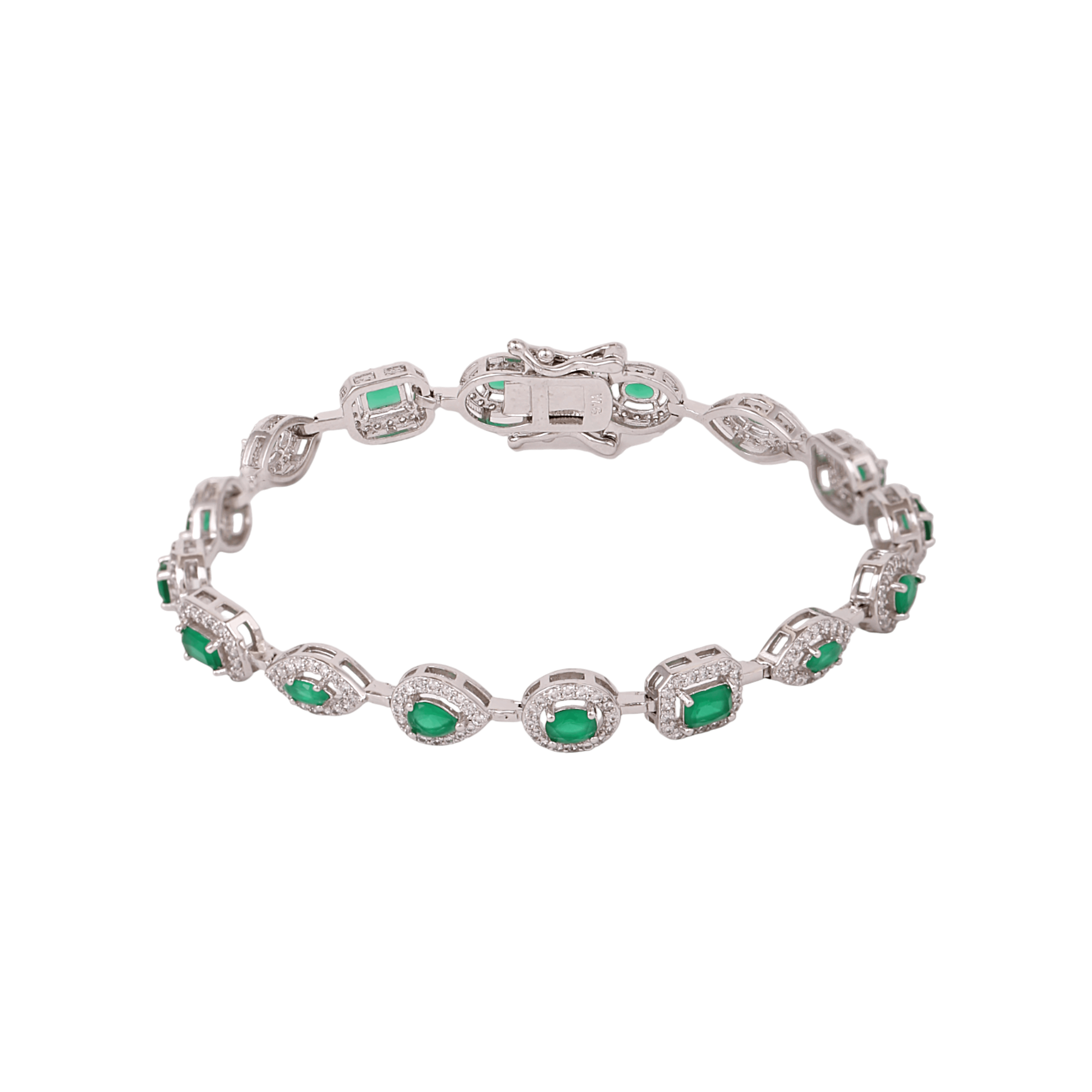 Mataari Bracelet Luxury Emerald Cut Silver Plated Cubic Zirconia Multi Shape Bracelet