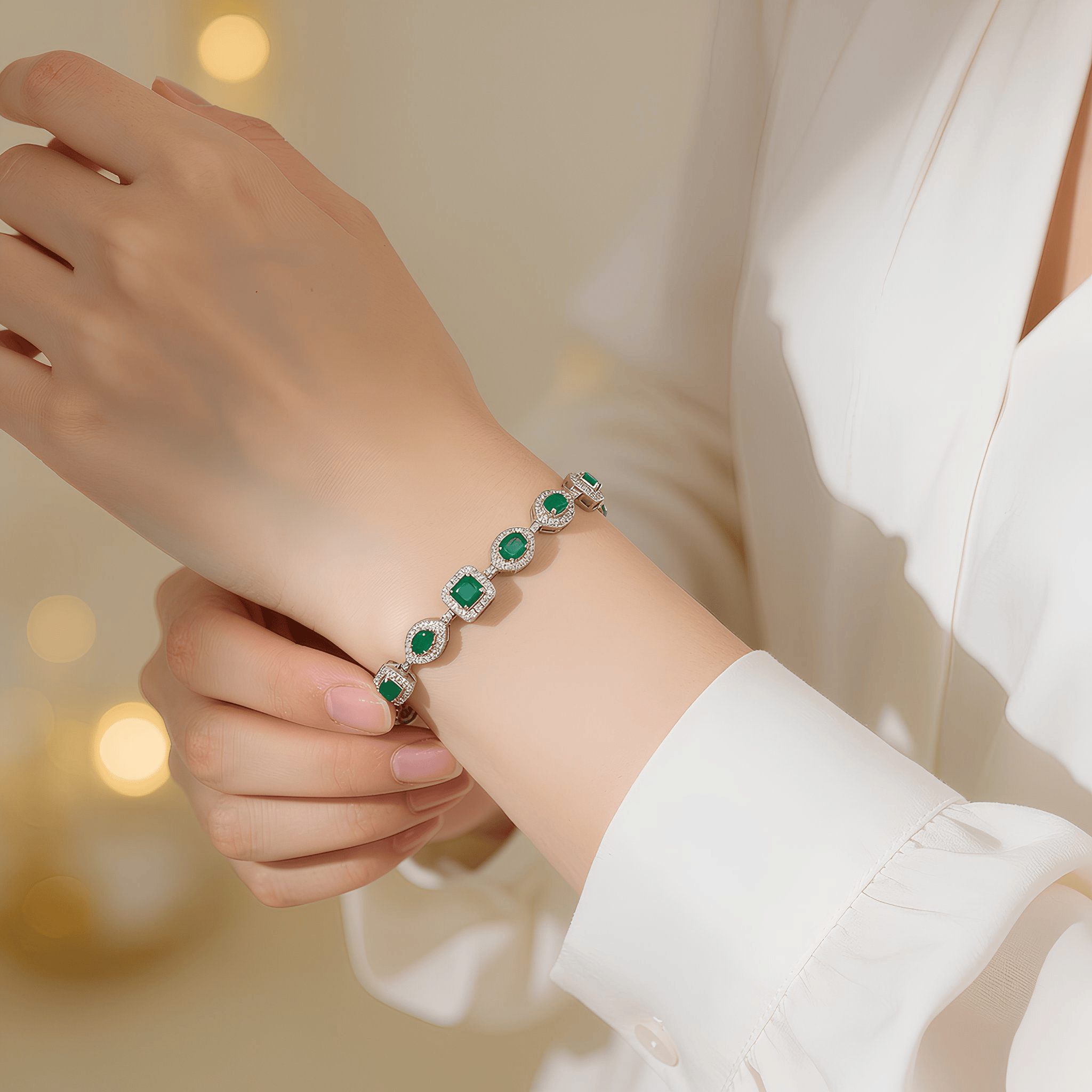 Mataari Bracelet Luxury Emerald Cut Silver Plated Cubic Zirconia Multi Shape Bracelet