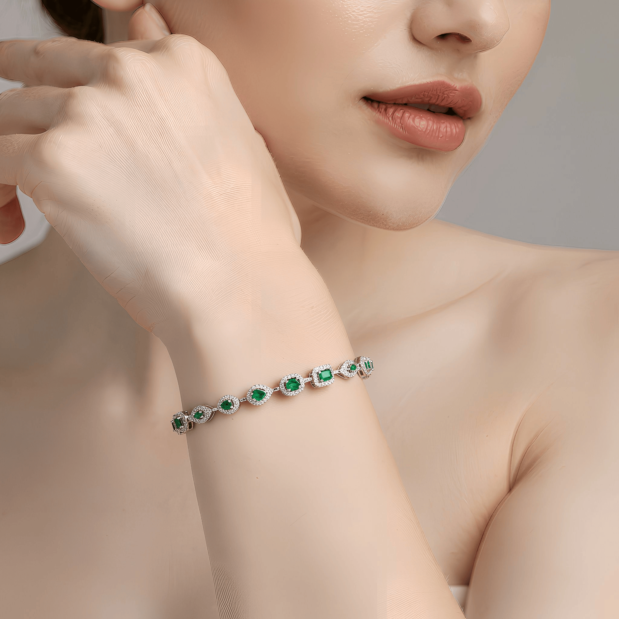Mataari Bracelet Luxury Emerald Cut Silver Plated Cubic Zirconia Multi Shape Bracelet