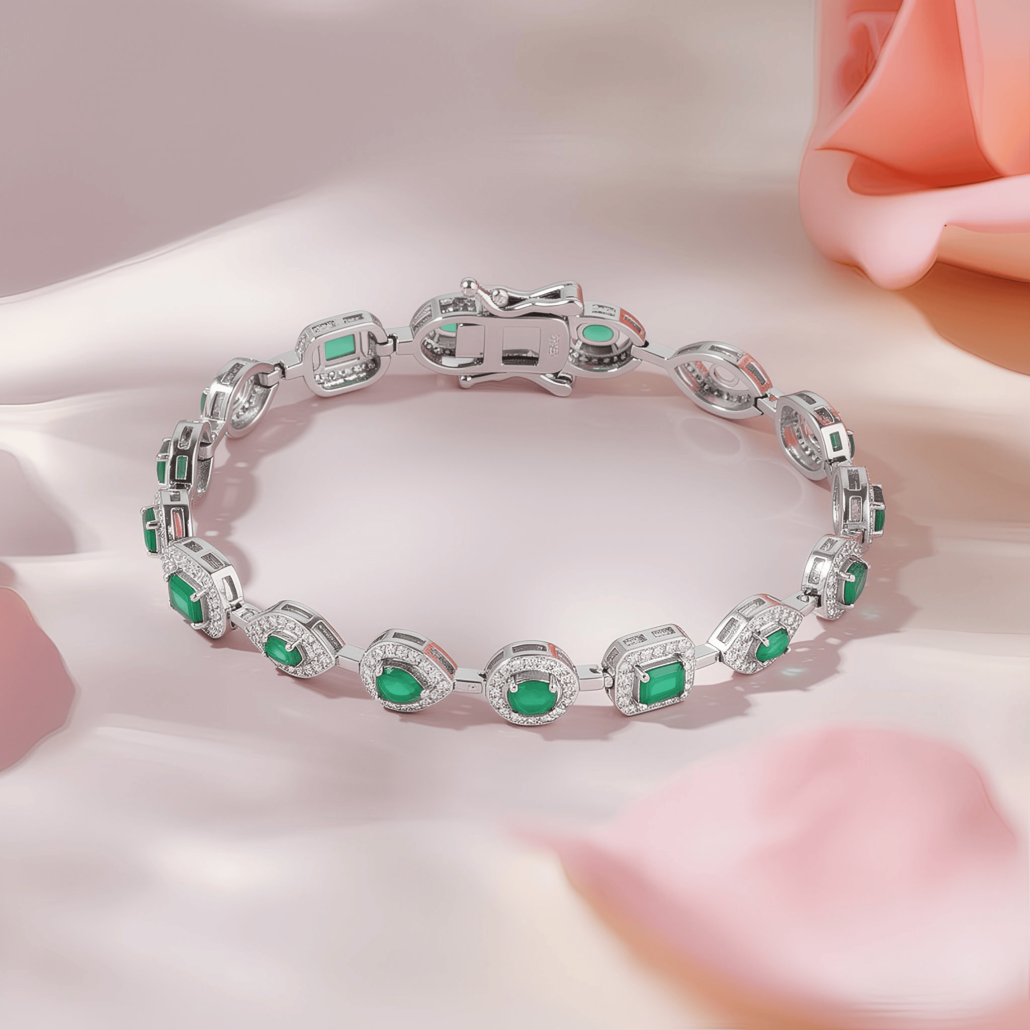 Mataari Bracelet Luxury Emerald Cut Silver Plated Cubic Zirconia Multi Shape Bracelet