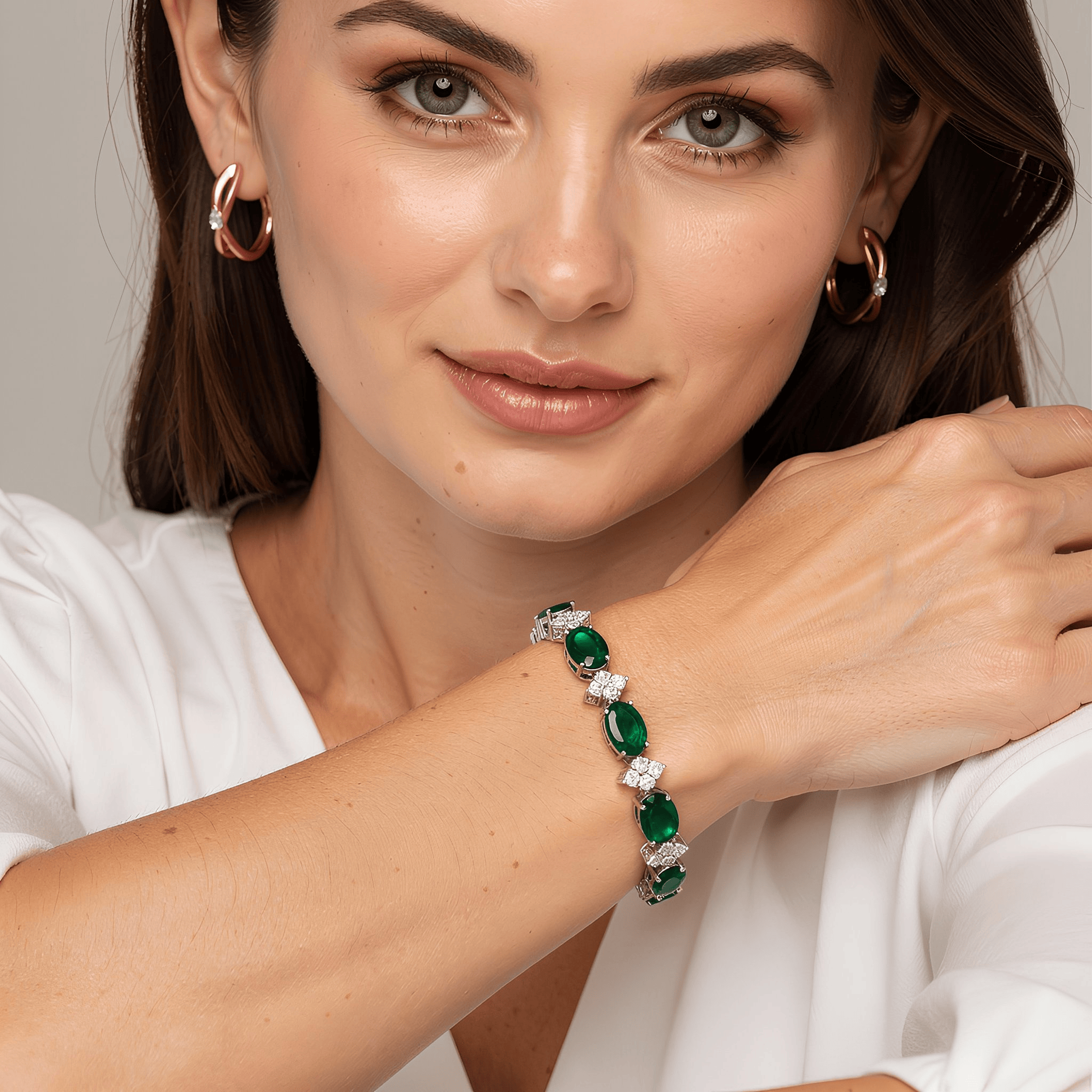 Mataari Bracelet Oval Emerald Silver Plated Cubic Zirconia Bracelet