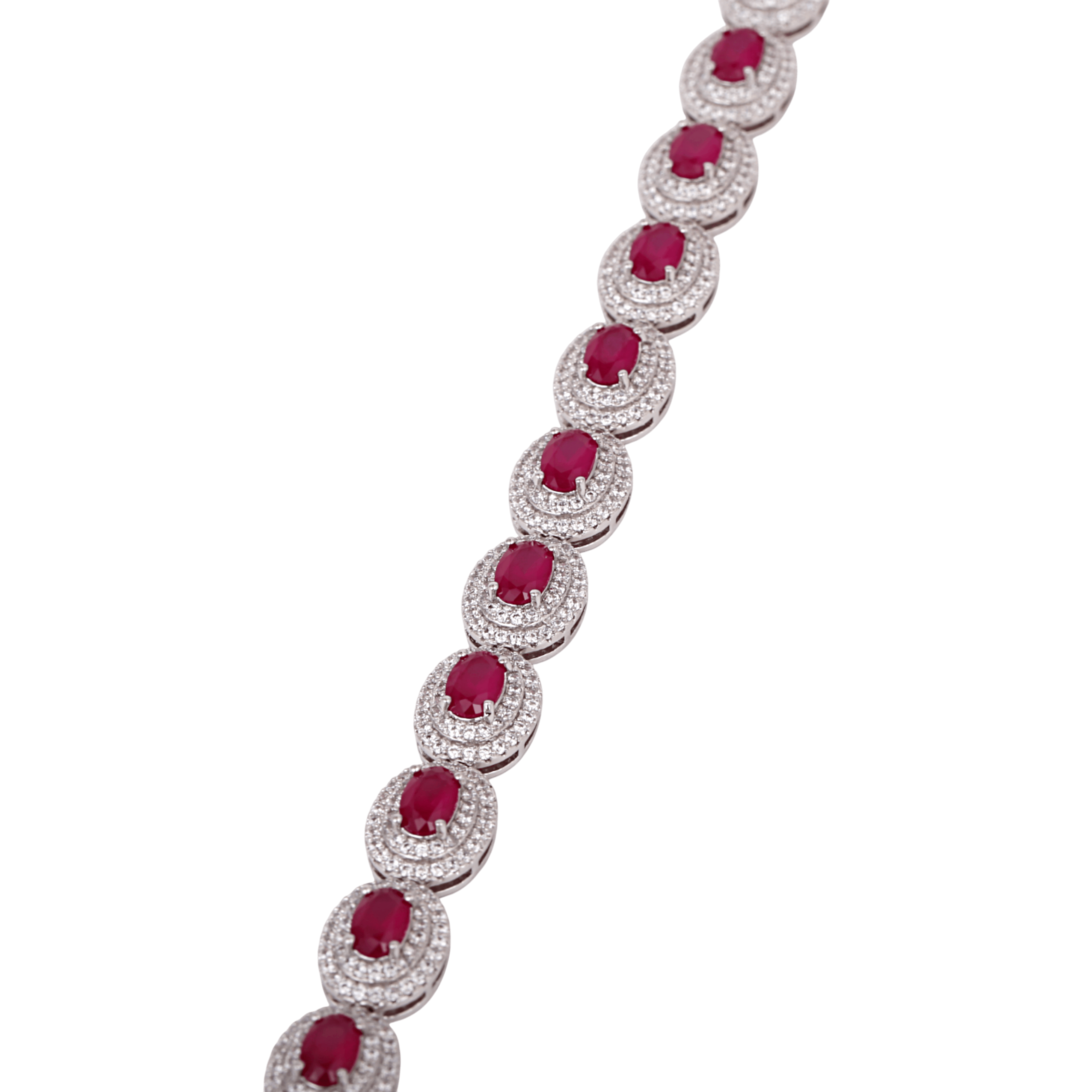 Mataari Bracelet Oval Ruby Silver Plated Cubic Zirconia Openable Bracelet