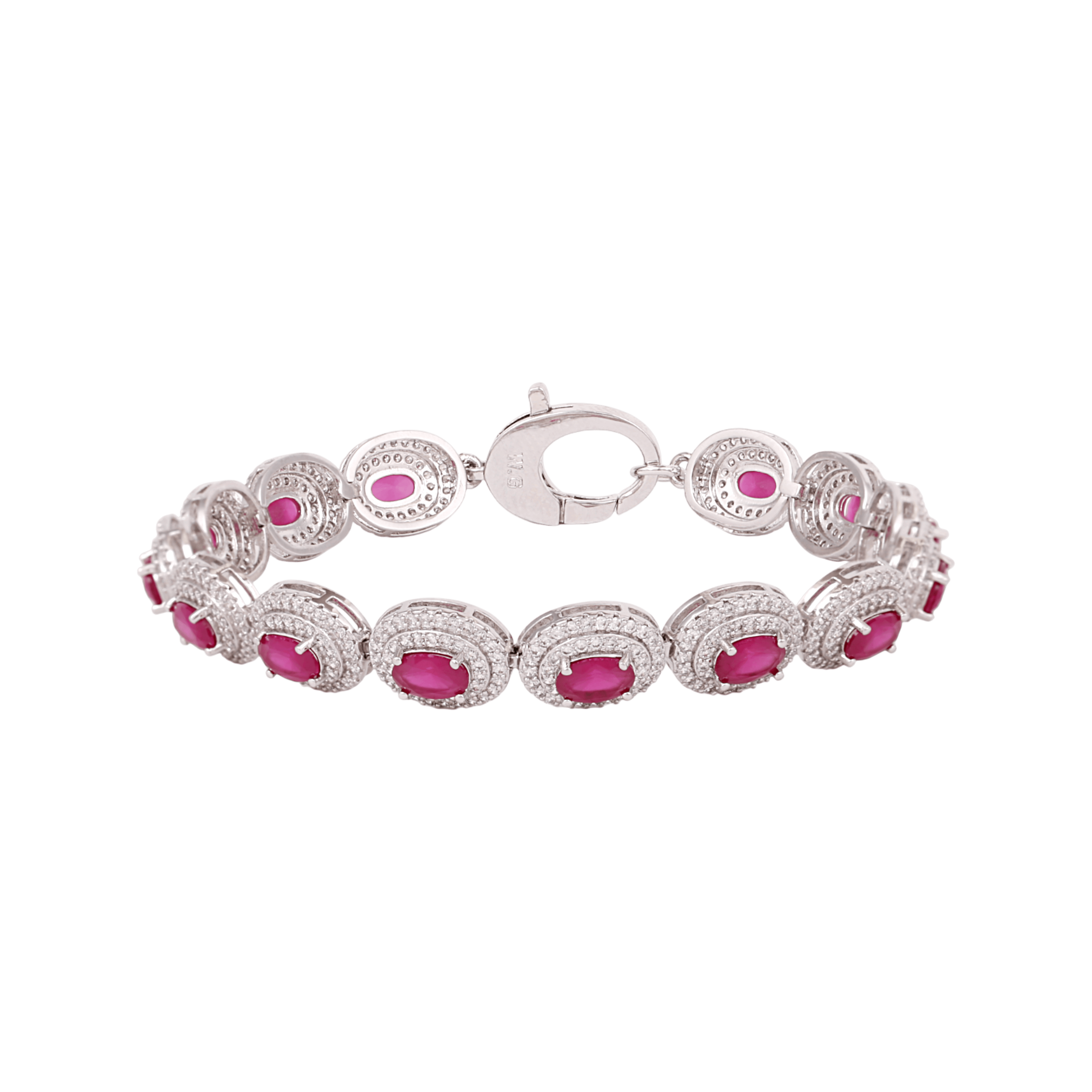 Mataari Bracelet Oval Ruby Silver Plated Cubic Zirconia Openable Bracelet