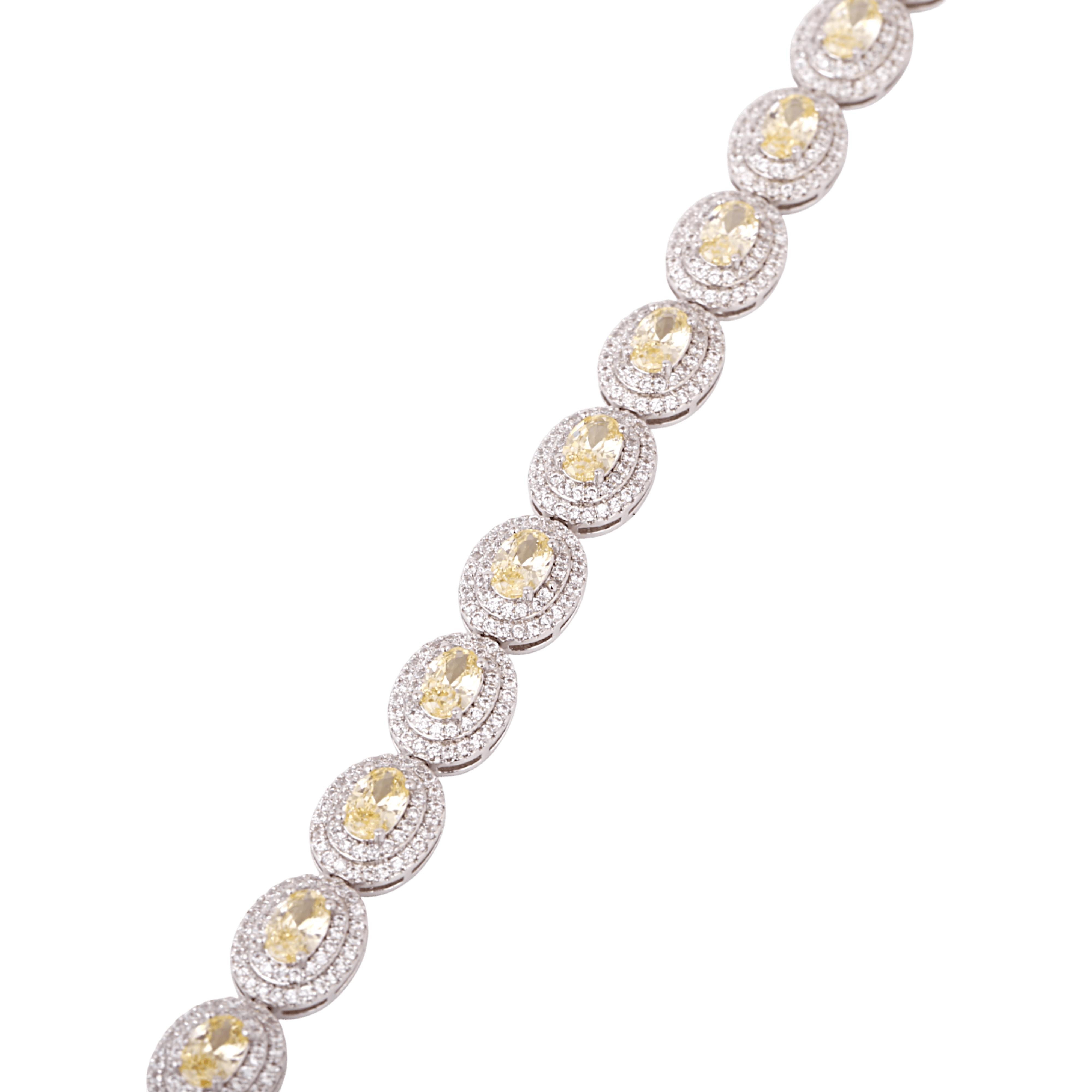 Mataari Bracelet Oval Yellow Sapphire Silver Plated Cubic Zirconia Openable Tennis Bracelet