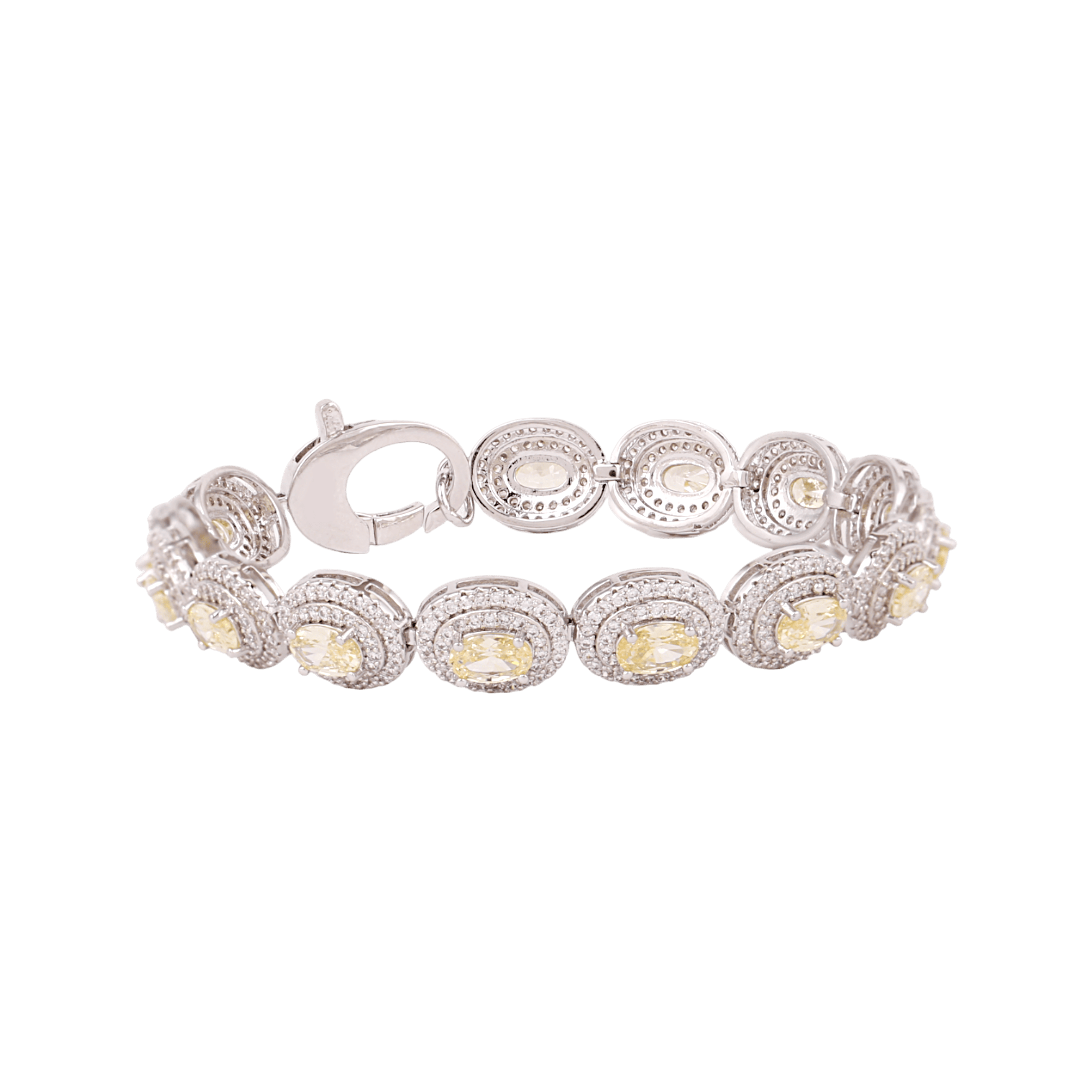 Mataari Bracelet Oval Yellow Sapphire Silver Plated Cubic Zirconia Openable Tennis Bracelet