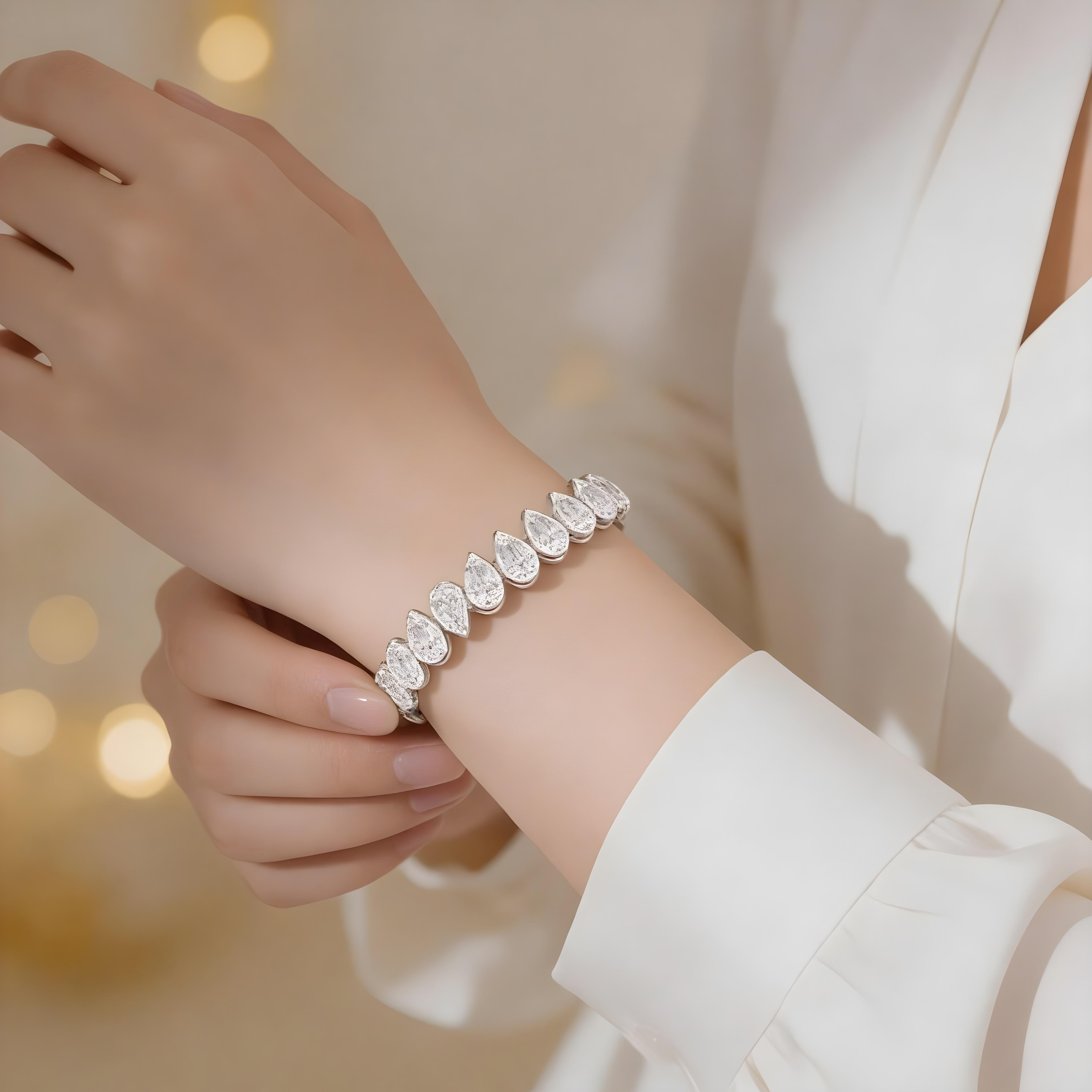 Mataari Bracelet Pear Shaped Cubic Zirconia Silver Plated Tennis Bracelet