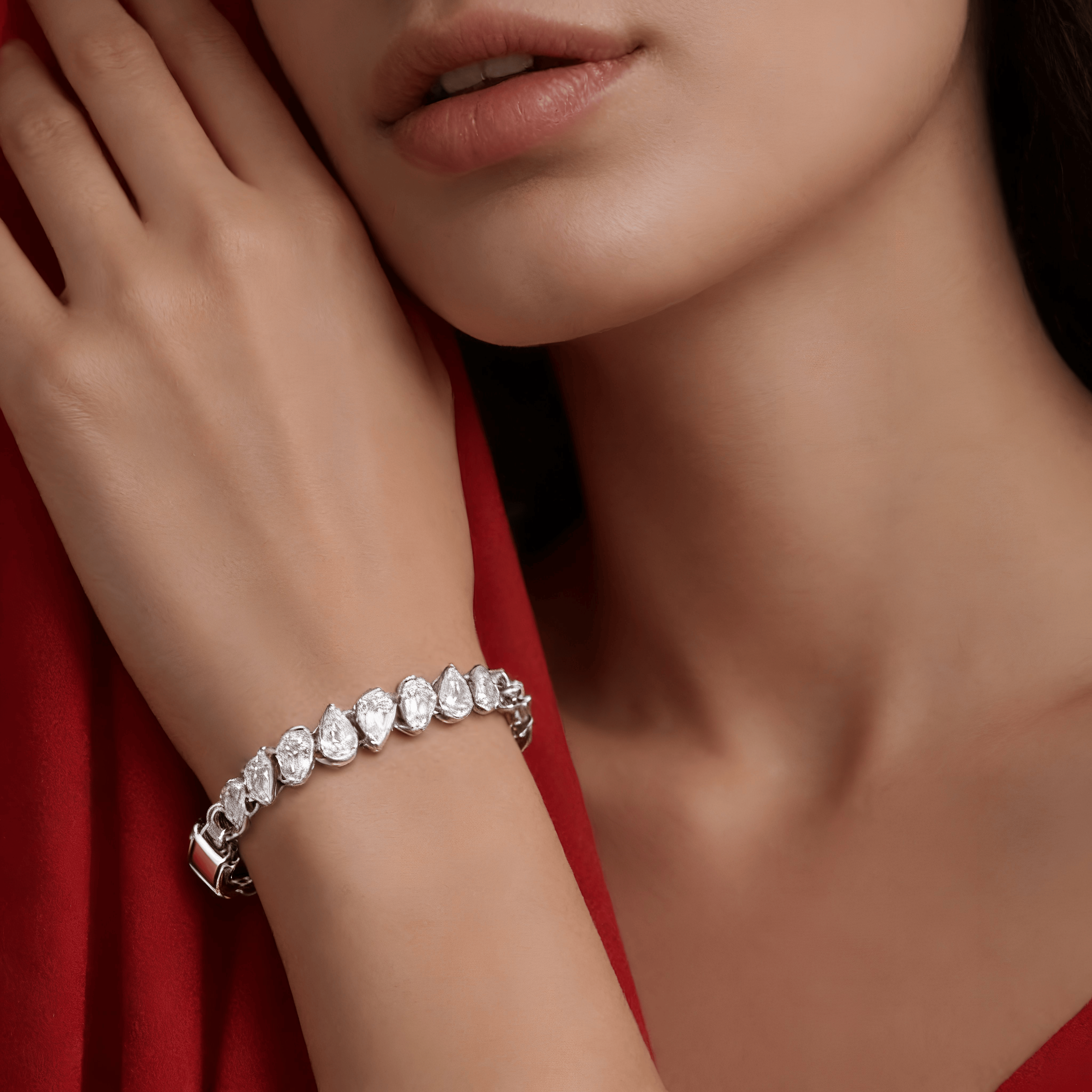 Mataari Bracelet Pear Shaped Cubic Zirconia Silver Plated Tennis Bracelet