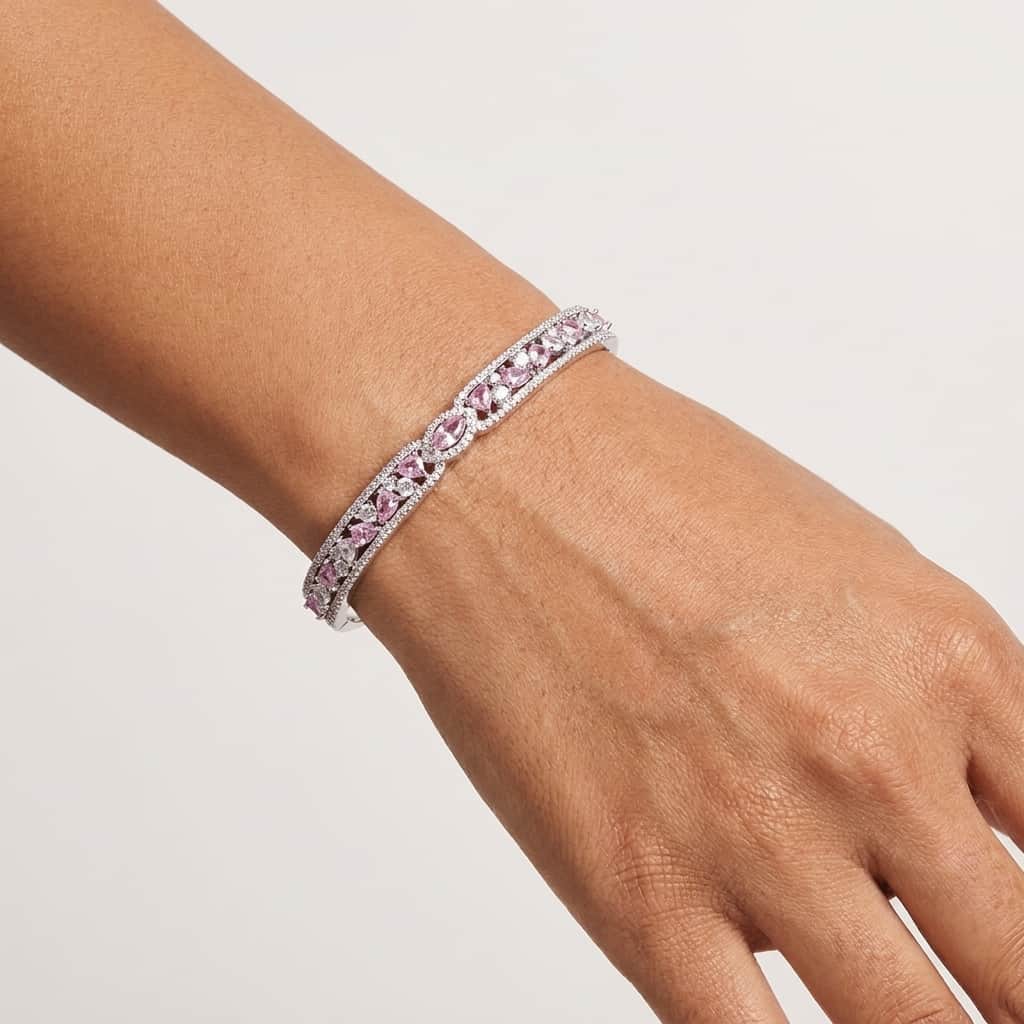 Mataari Bracelet Silver Moissanite Crystal Birthstone Bracelet Femme with Ruby, Emerald & Rose Quartz Accents
