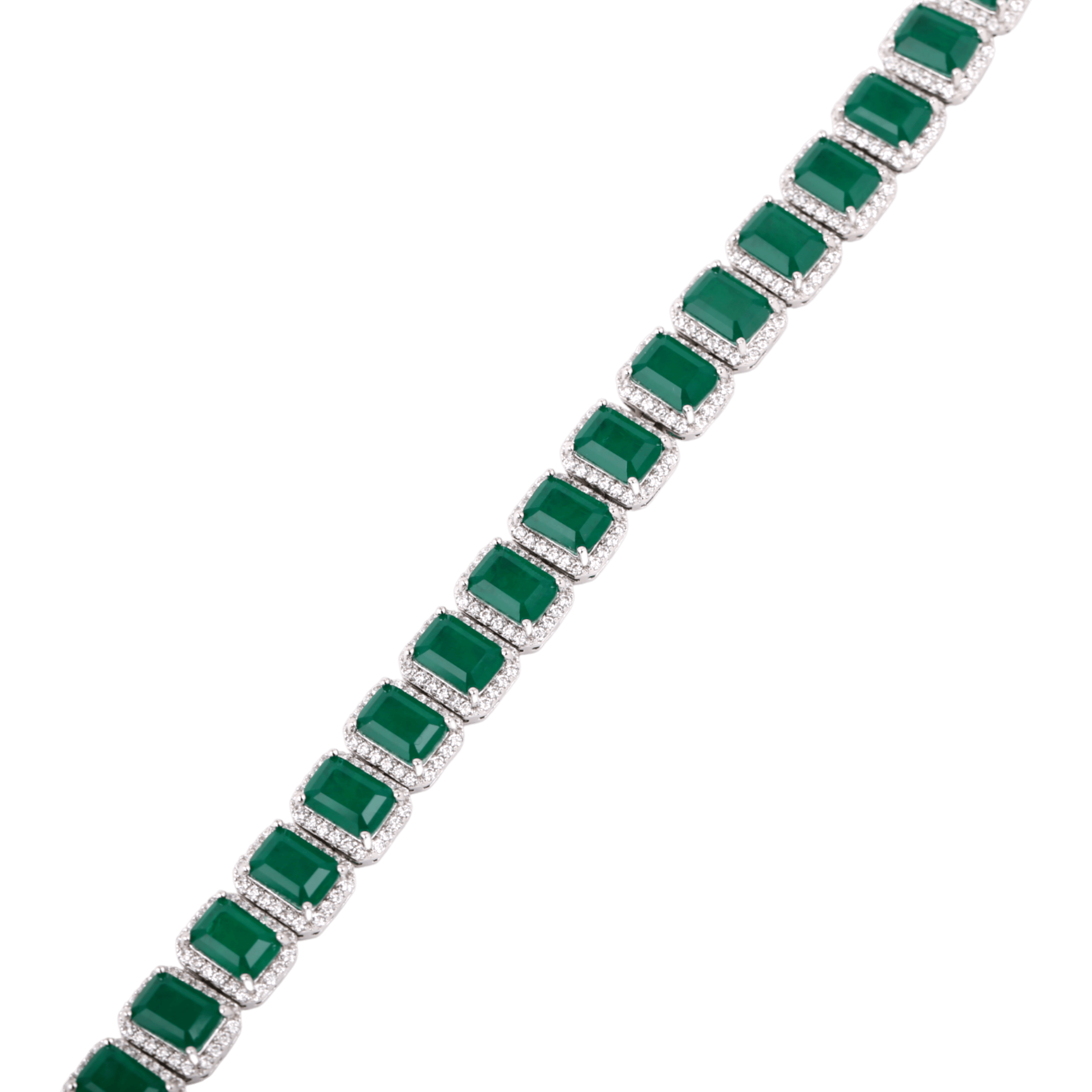 Mataari Bracelet Rectangle Emerald Cubic Zirconia Silver Plated Tennis Bracelet