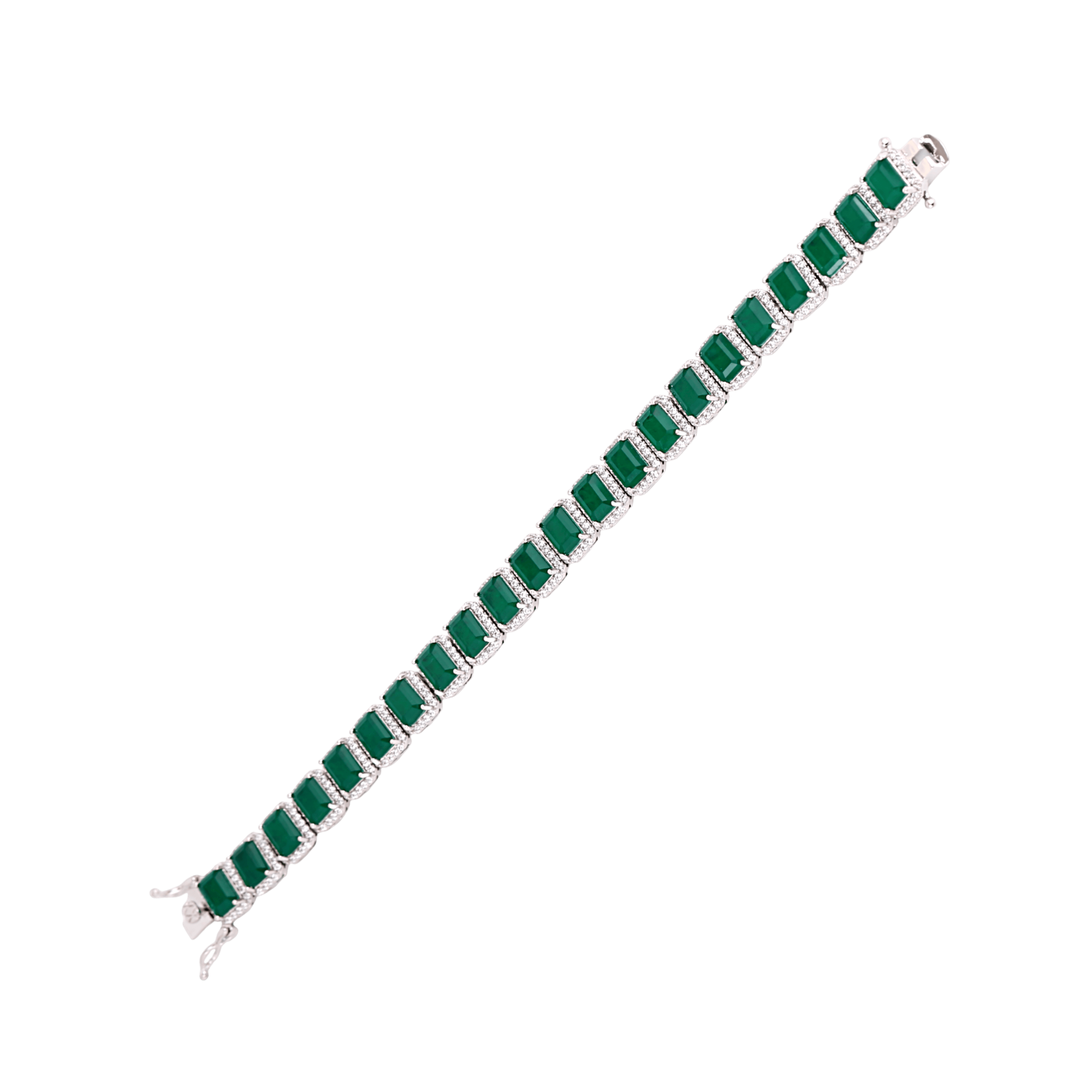 Mataari Bracelet Rectangle Emerald Cubic Zirconia Silver Plated Tennis Bracelet