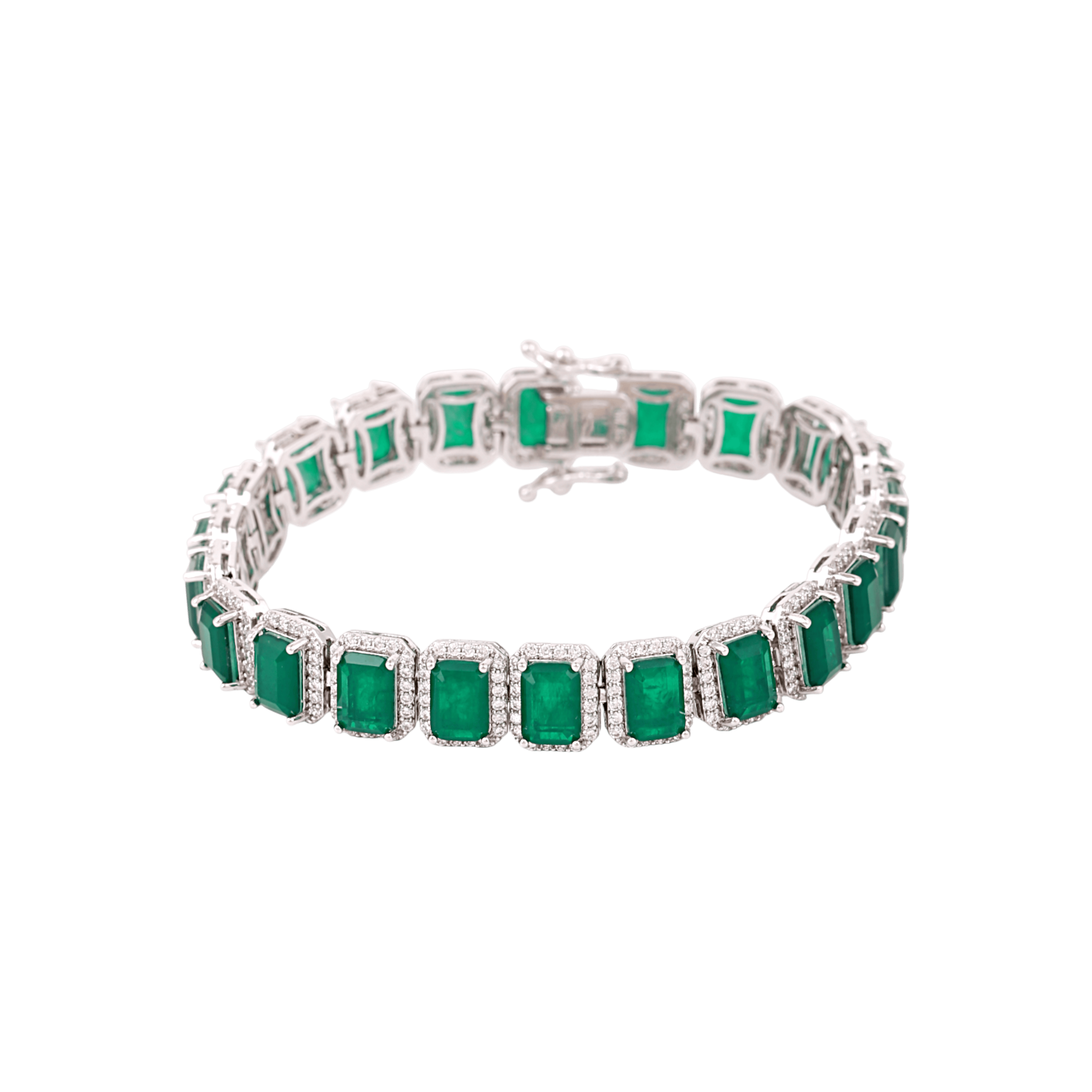 Mataari Bracelet Rectangle Emerald Cubic Zirconia Silver Plated Tennis Bracelet