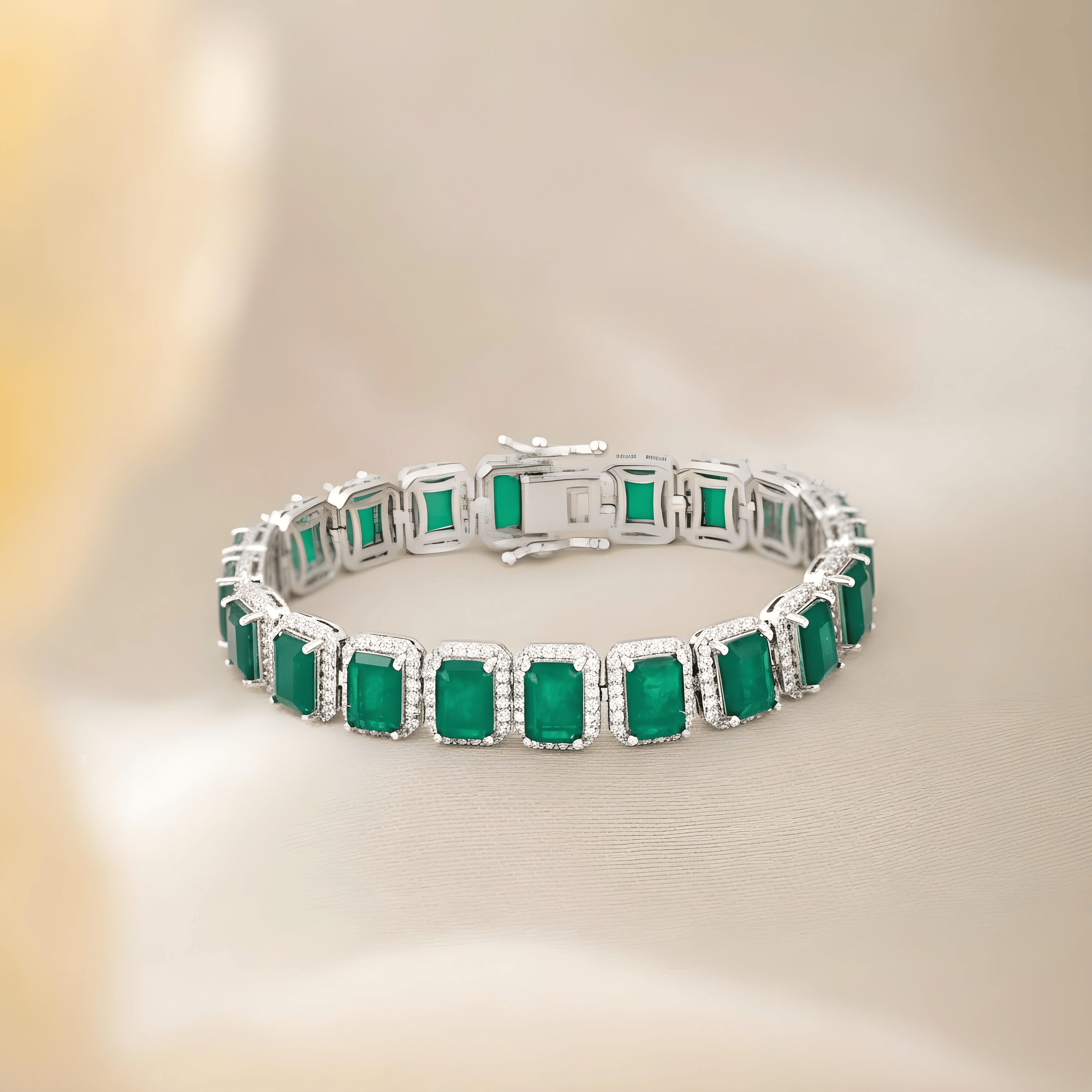 Mataari Bracelet Rectangle Emerald Cubic Zirconia Silver Plated Tennis Bracelet
