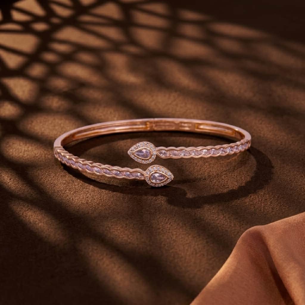 Mataari Bracelet Rose Gold Adjustable Amethyst Crystal Birthstone Kada Bracelet for Women