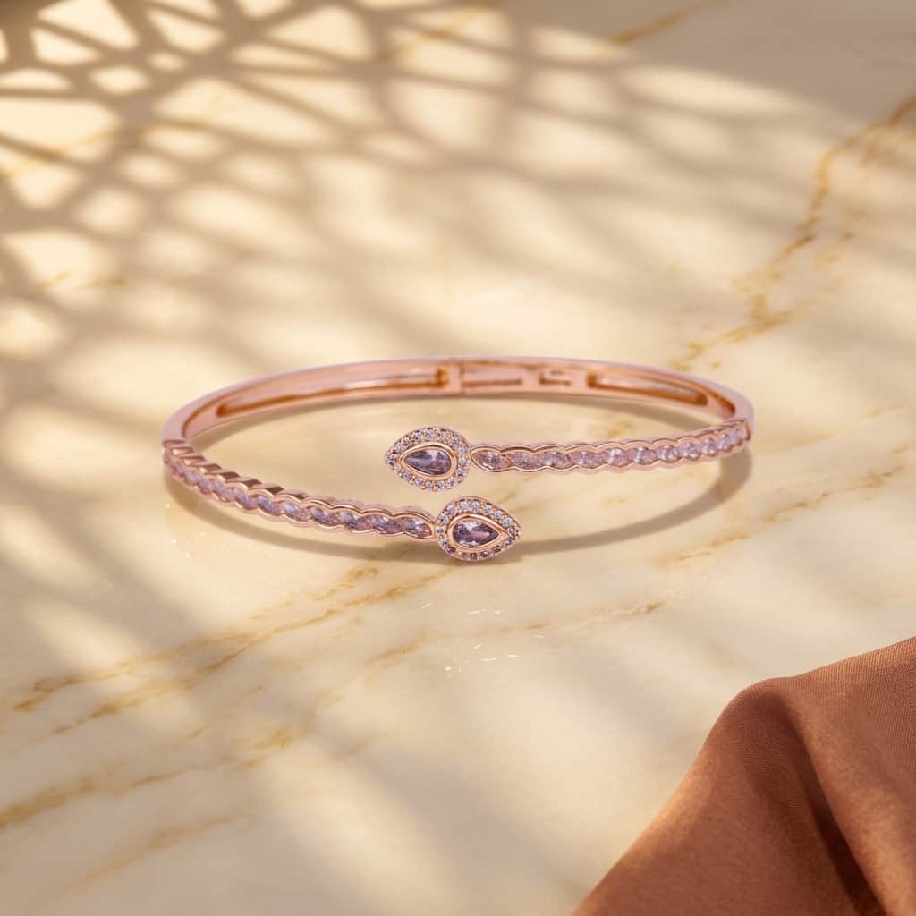 Mataari Bracelet Rose Gold Adjustable Amethyst Crystal Birthstone Kada Bracelet for Women
