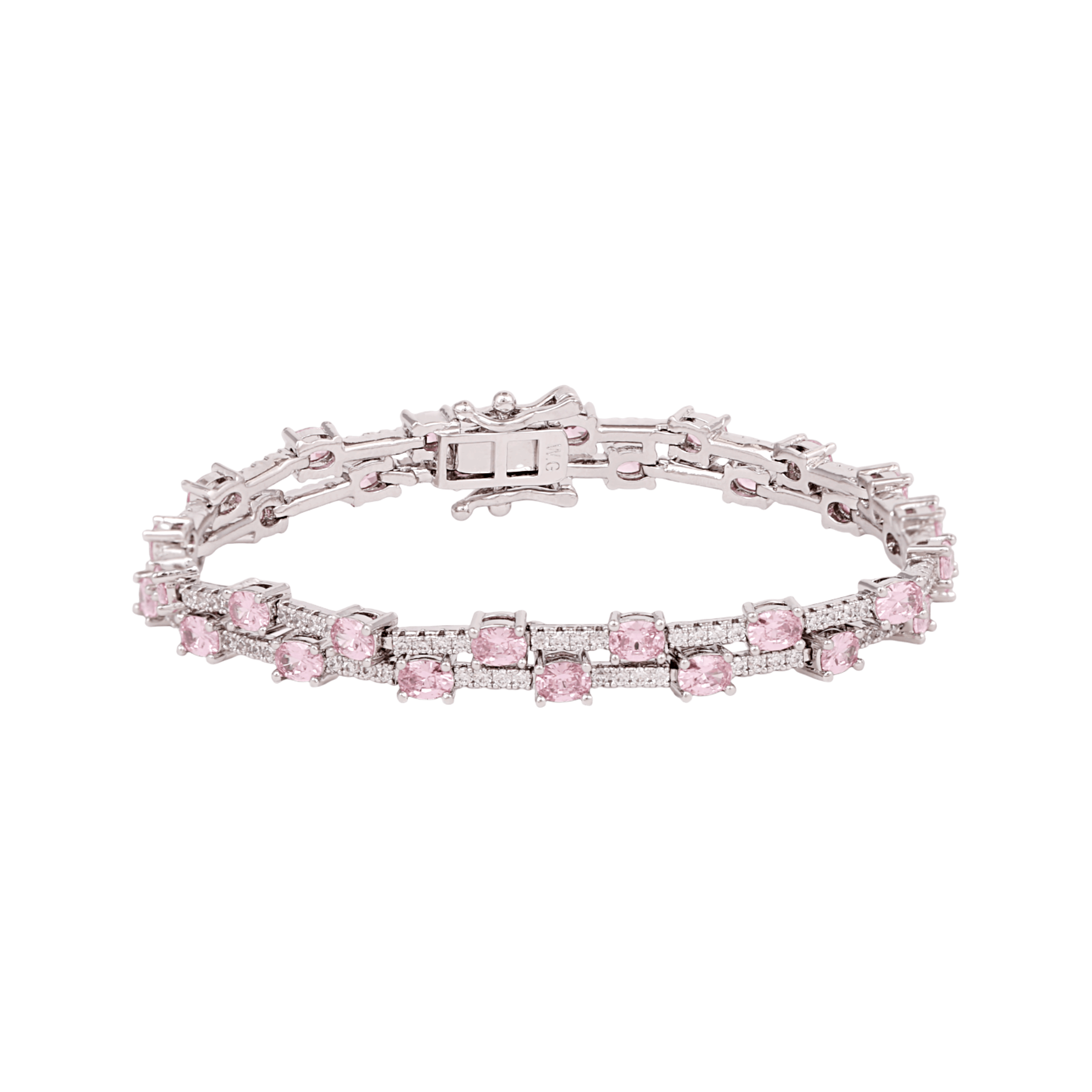 Mataari Bracelet Rose Quartz Double Layer Cubic Zirconia Tennis Bracelet