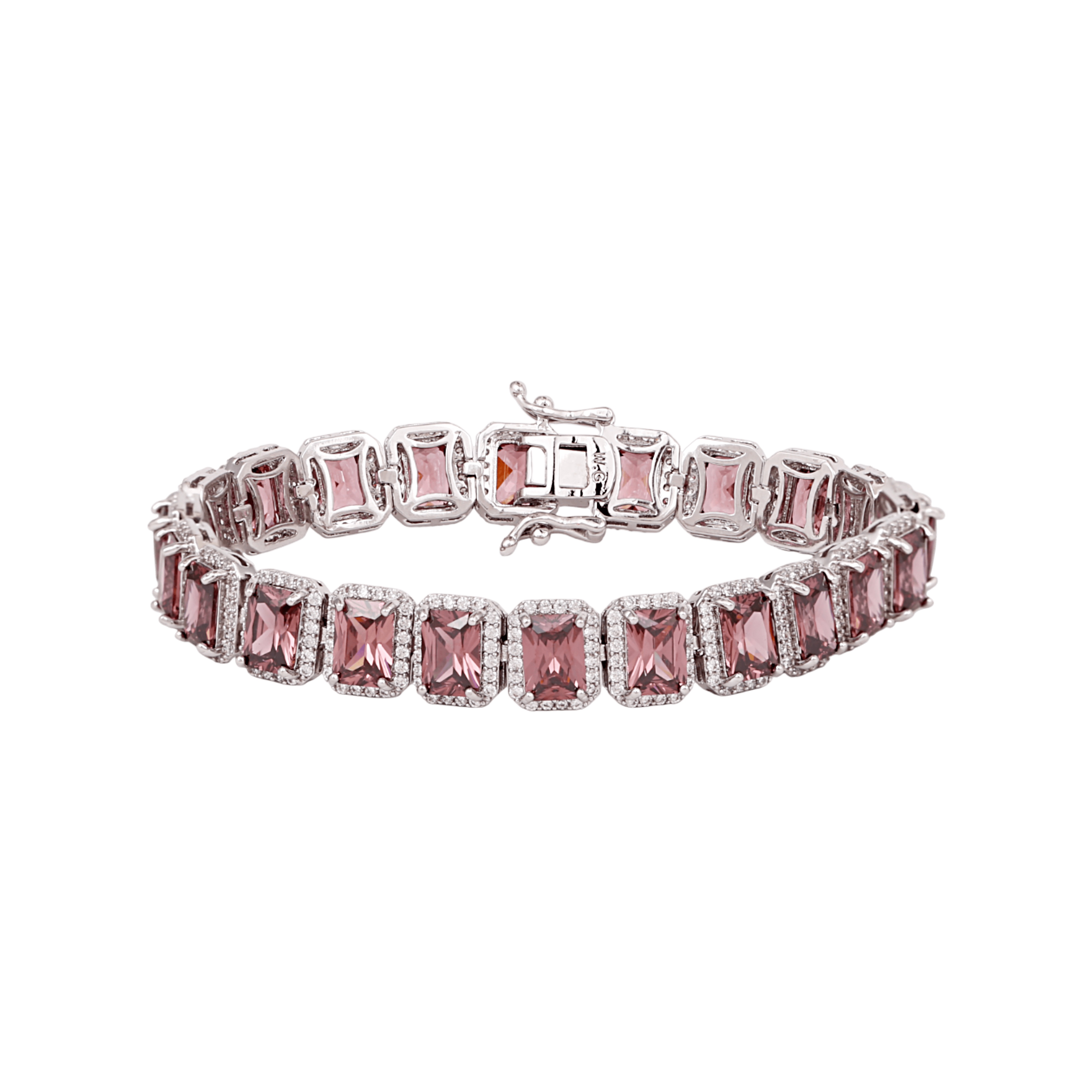 Mataari Bracelet Rose Quartz Openable Ruby Silver Plated Cubic Zirconia Tennis Bracelet