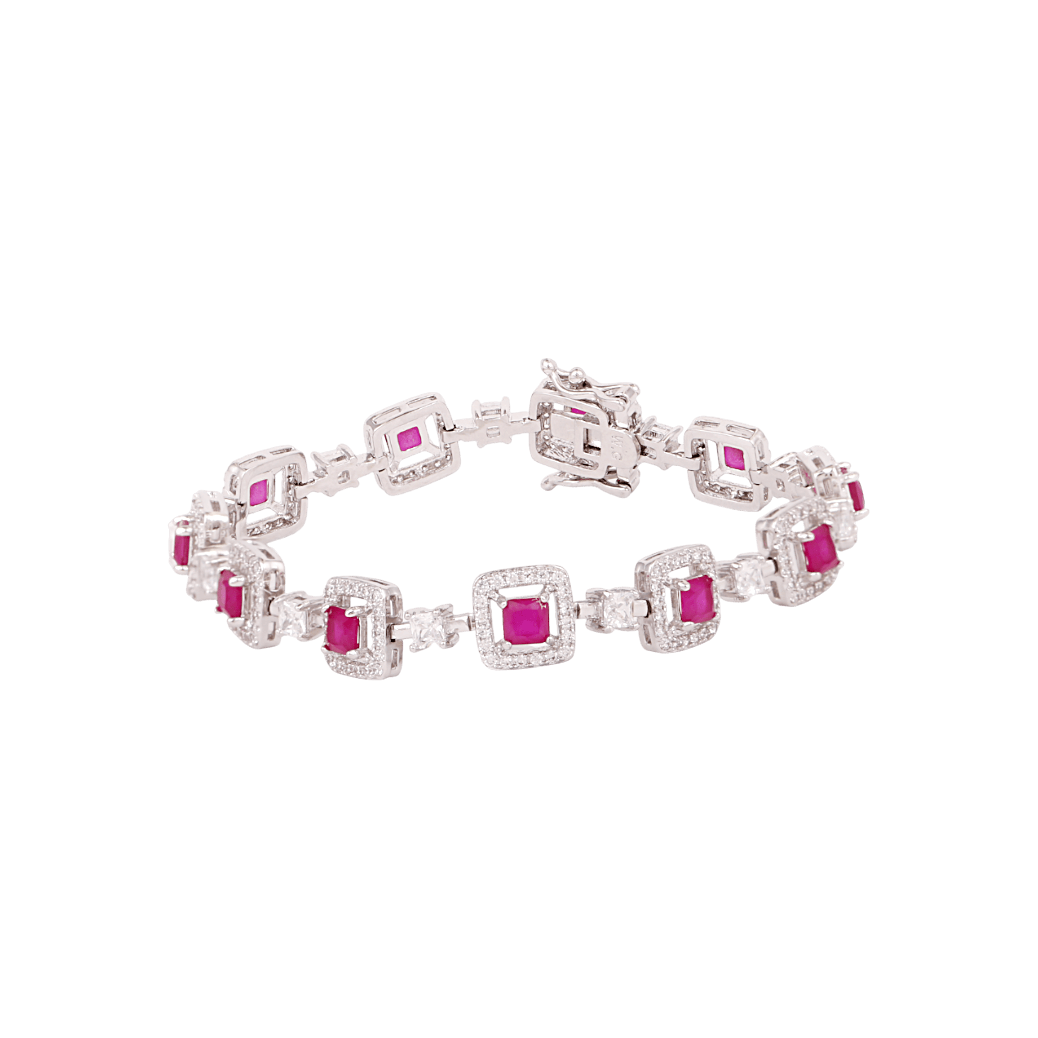 Mataari Bracelet Ruby Silver Plated Baguette Cubic Zirconia Wedding Bracelet